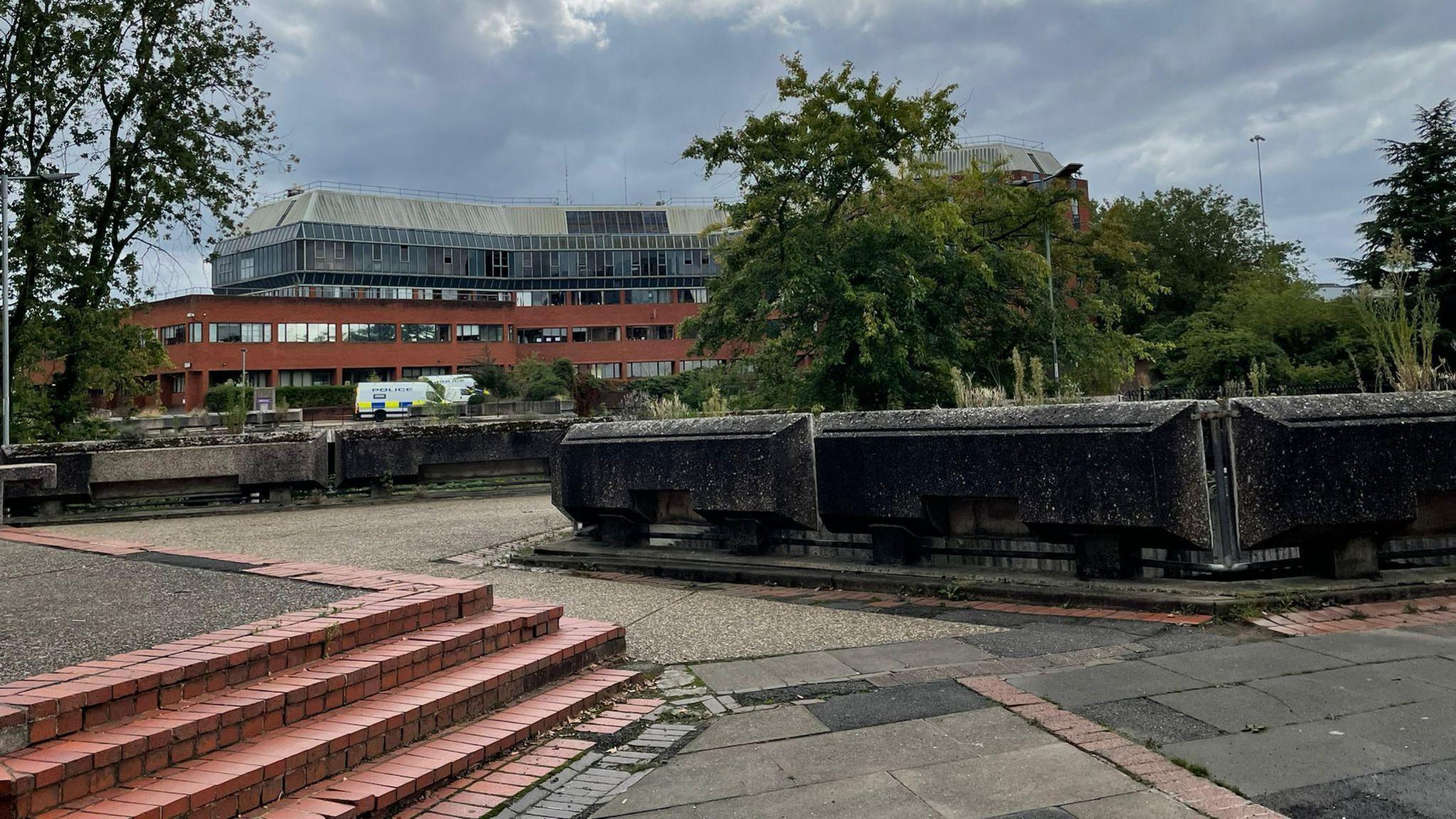 The Thames Valley Police Reading headquarters in Castle Street photographed on a cloudy day.