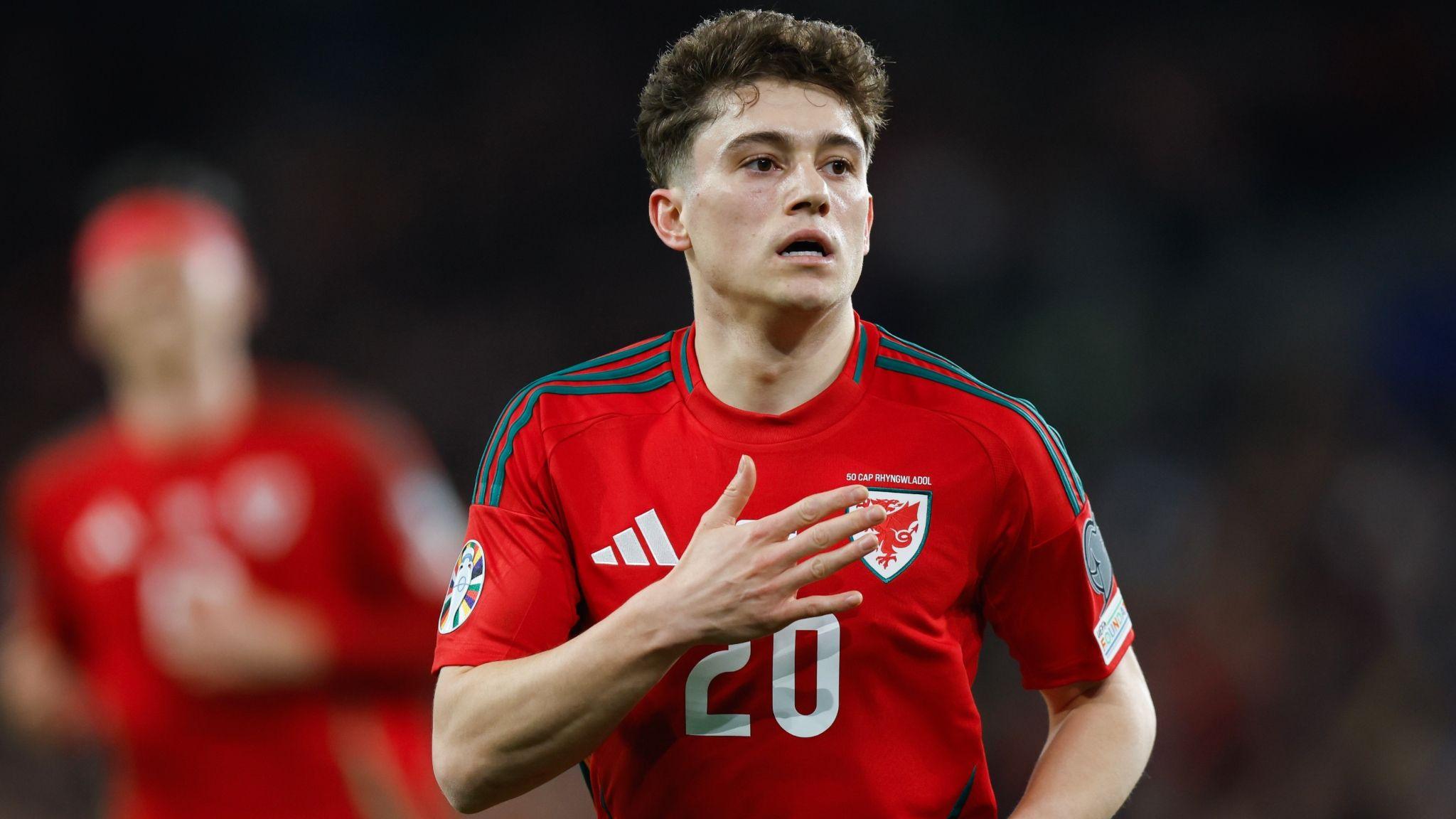 Daniel James celebrates scoring for Wales