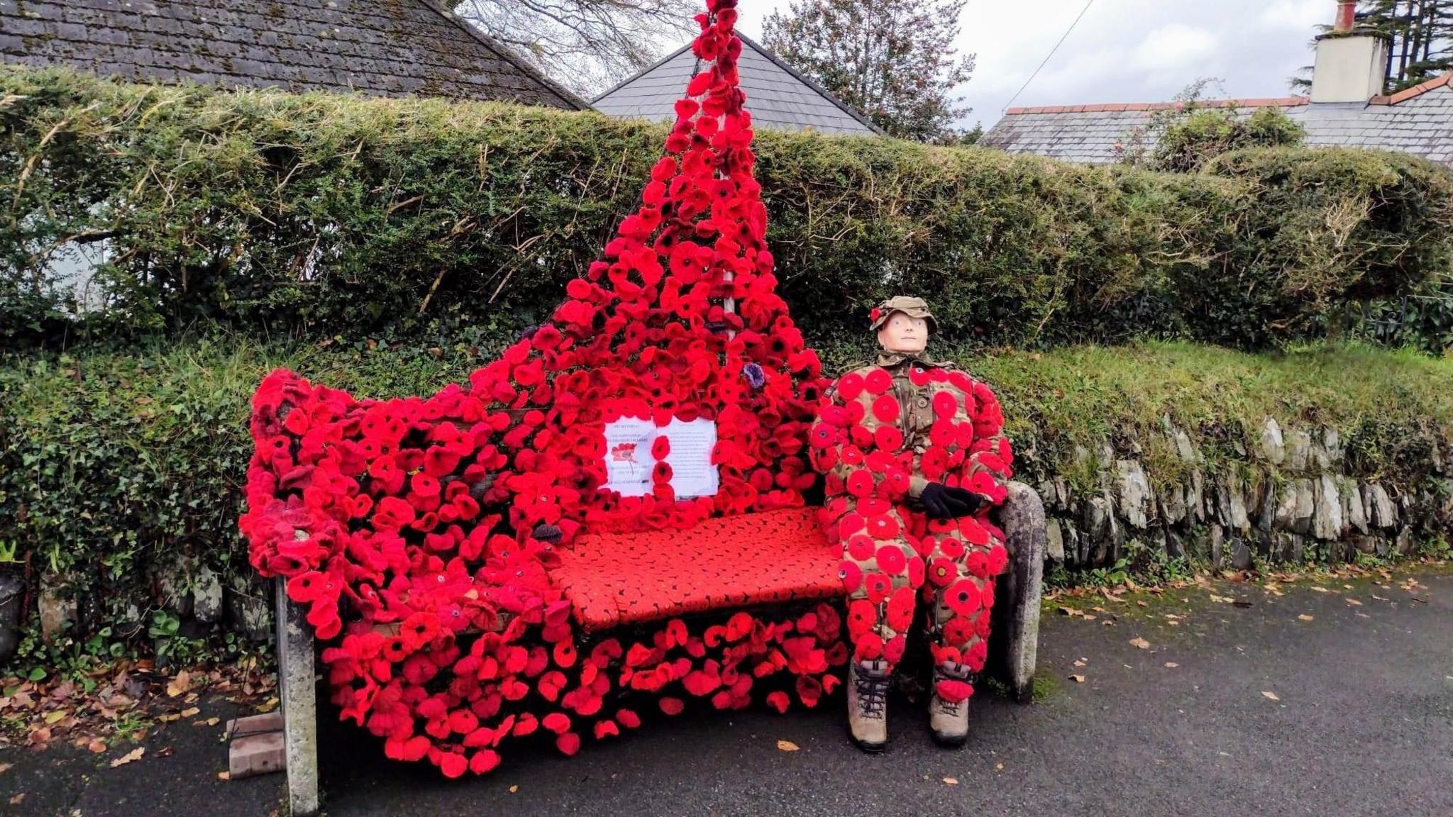 Bench decorated in poppies