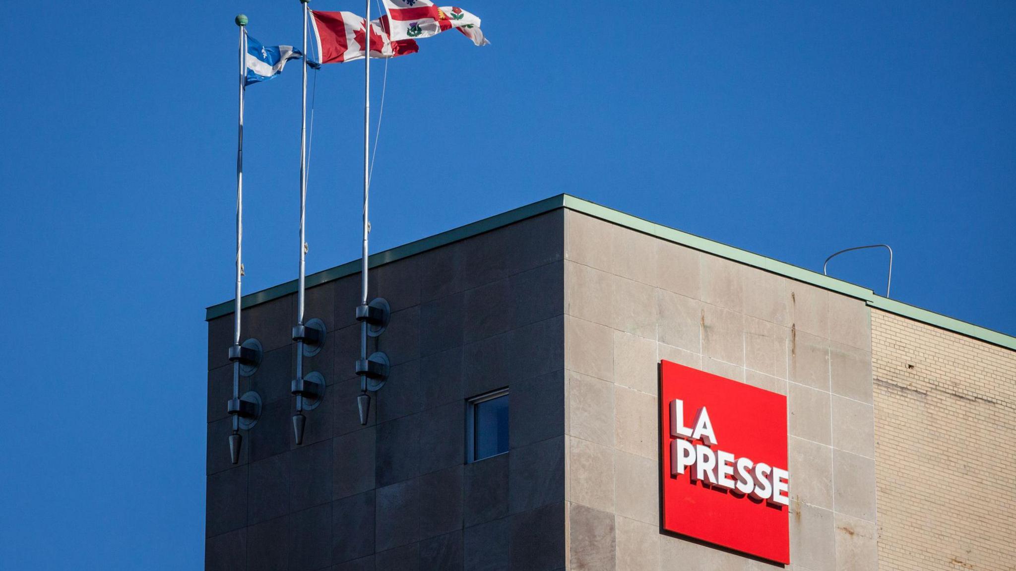 Picture of a La Presse logo on the newspaper's headquarters in Montreal, Quebec, Canada. 