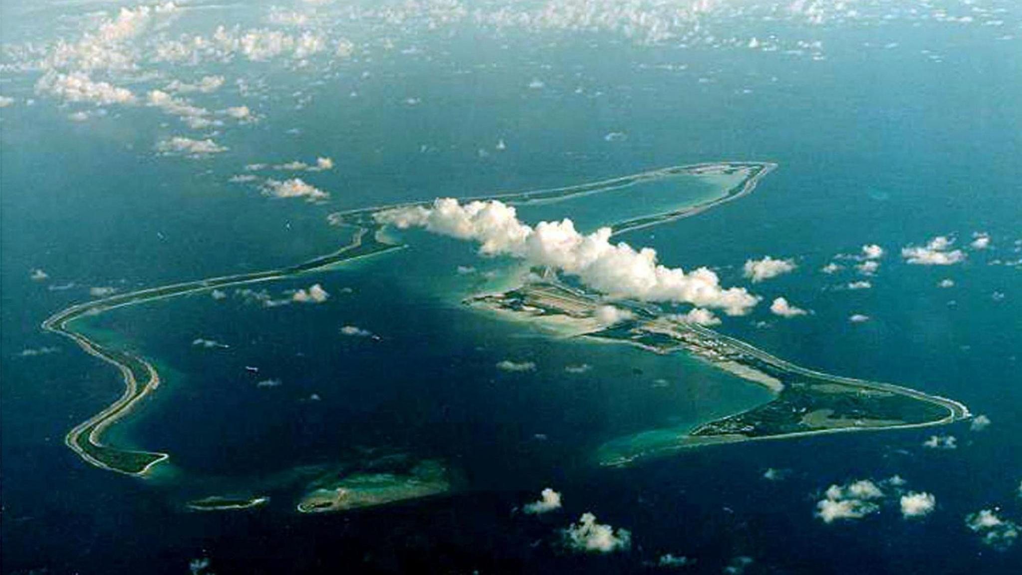 Diego Garcia is seen from a plane.