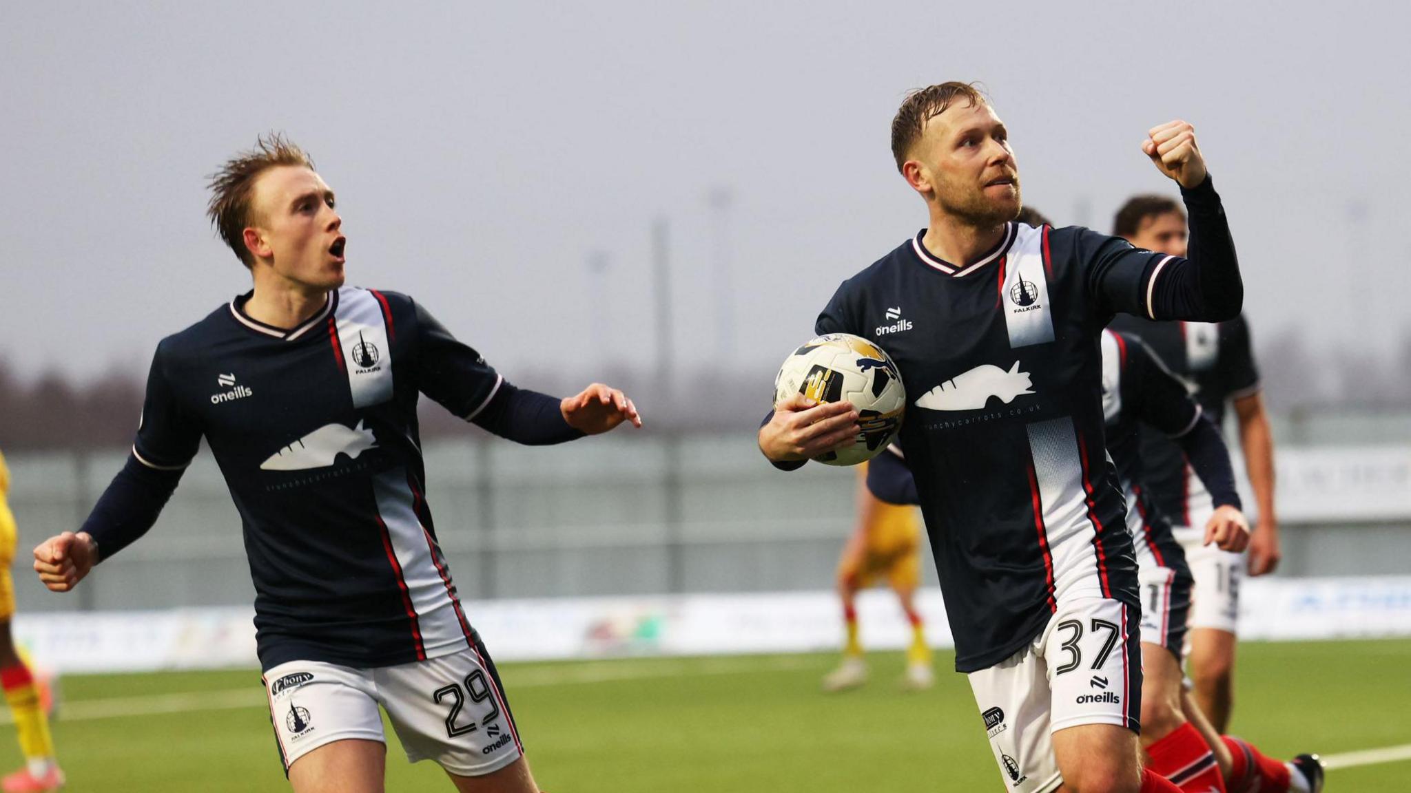 Scott Arfield celebrates for Falkirk during their match against Ayr United