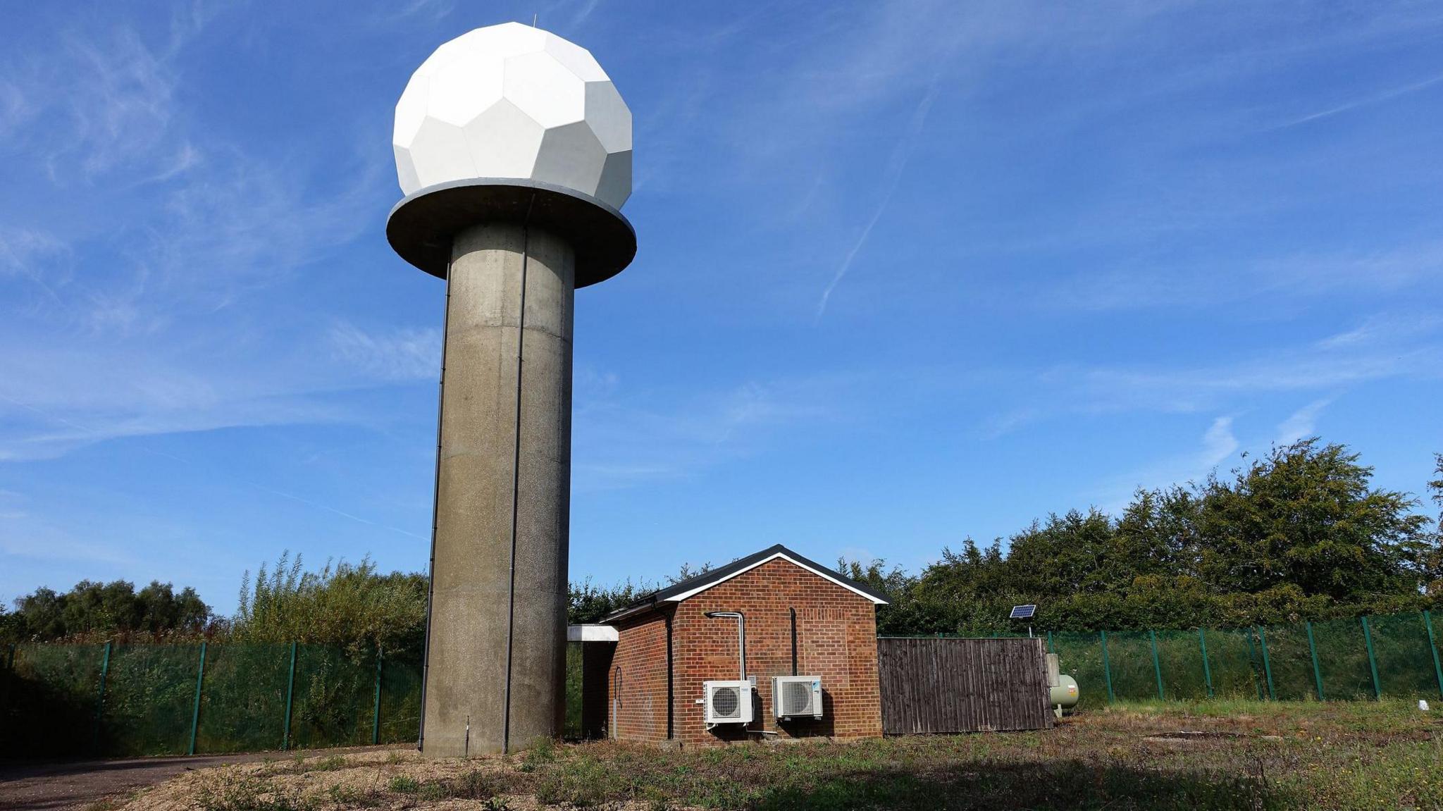 Chenies, Buckinghamshire, England, UK - September 11th 2023: Met Office Chenies Weather Radar with a golf ball styled Radome
