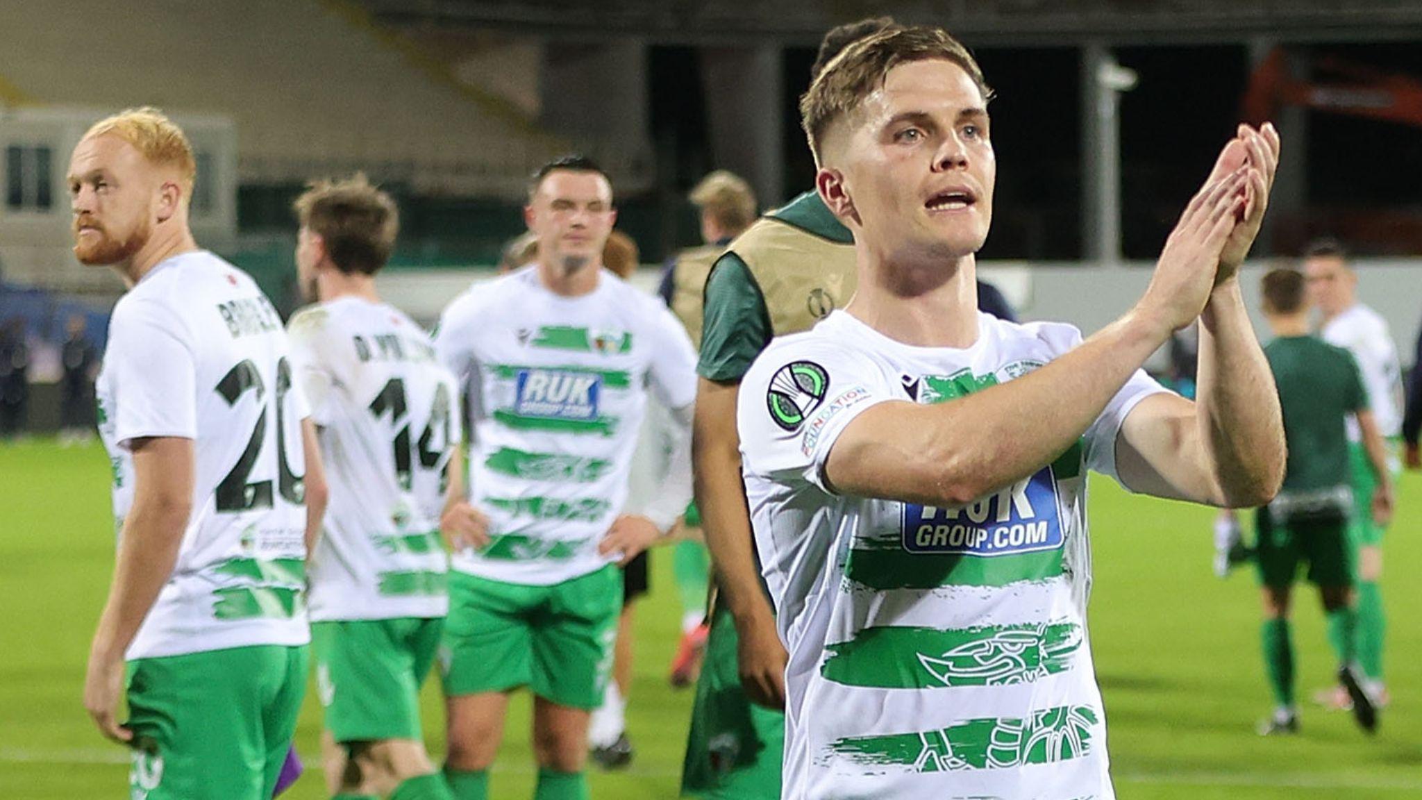 Joshua Daniels of The New Saints applauds fans after their Uefa Conference League defeat at Fioentina