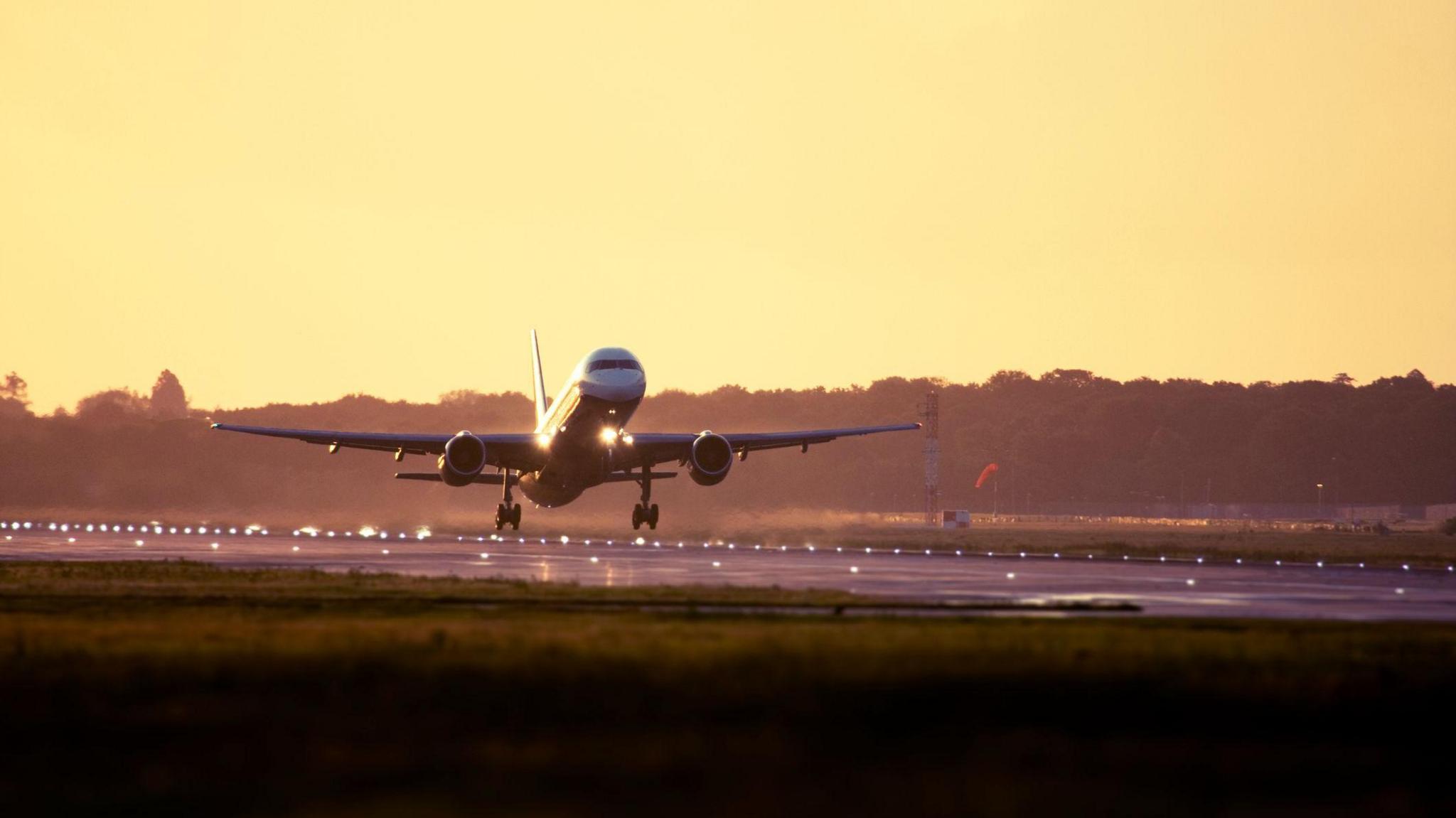 A plane taking off at Gatwick