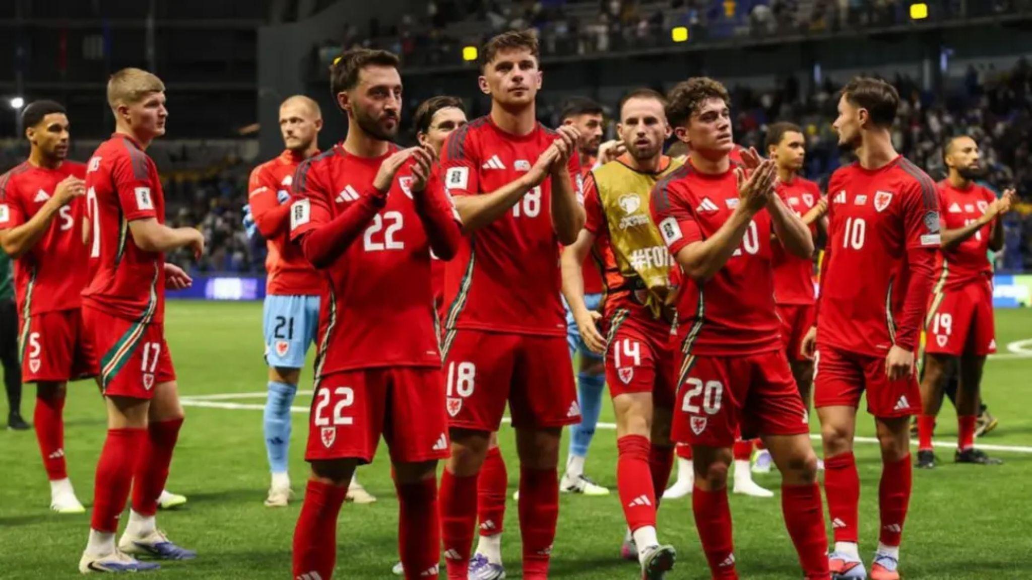 Wales players applaud fans in Kazakhstan