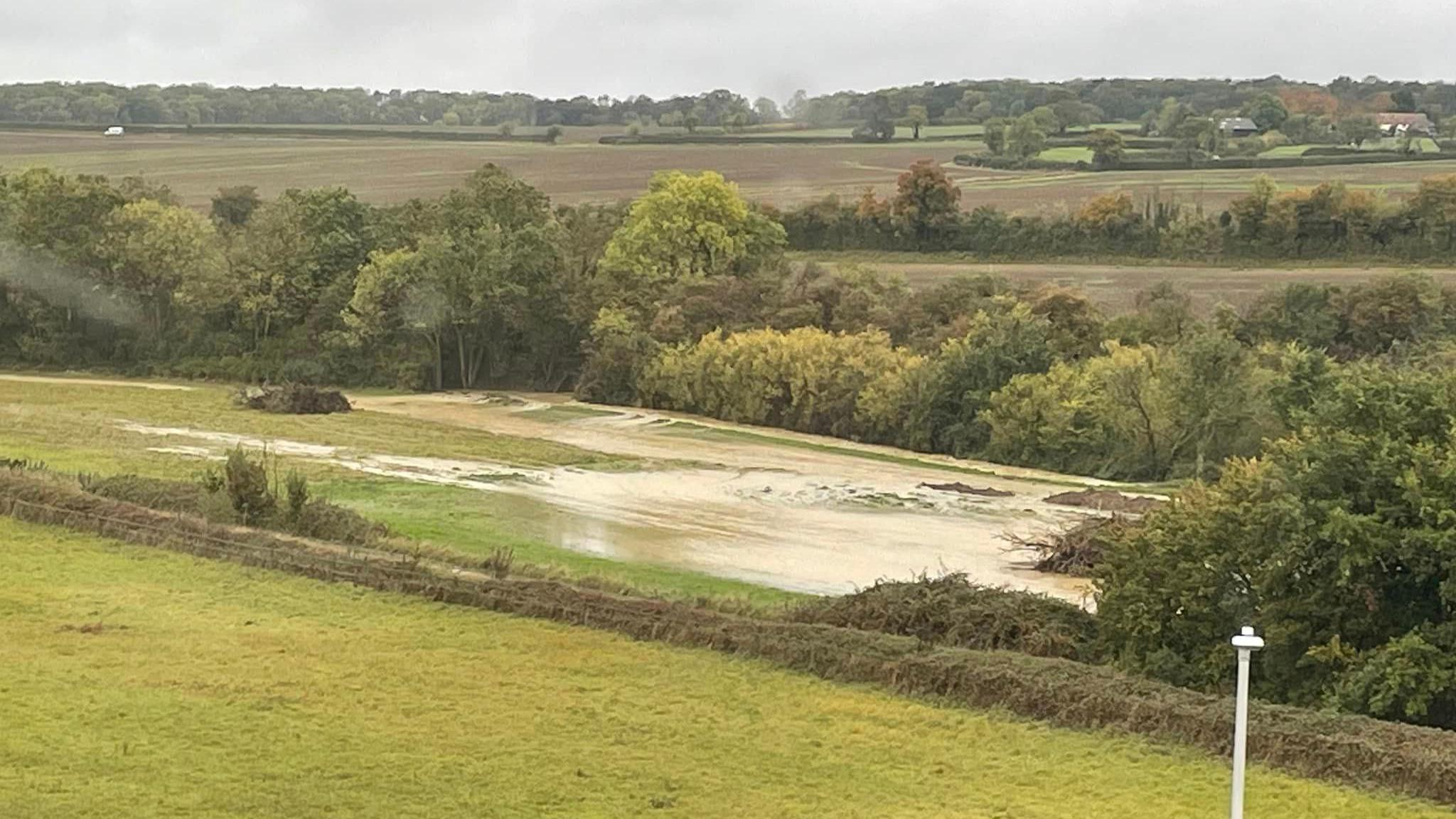 A general view of farmland, some of which is flooded