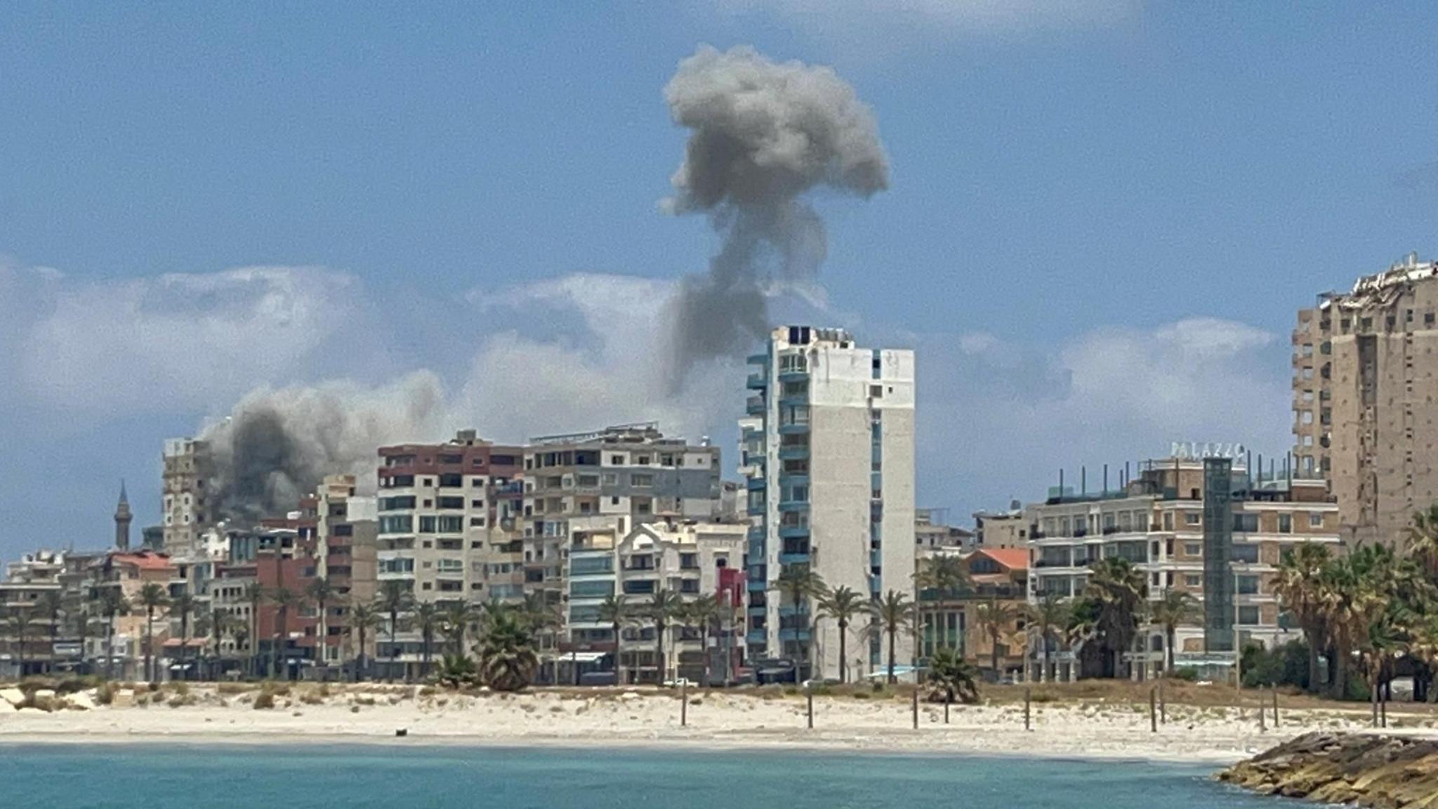 Smoke rising over Tyre, Lebanon, following Israeli airstrikes