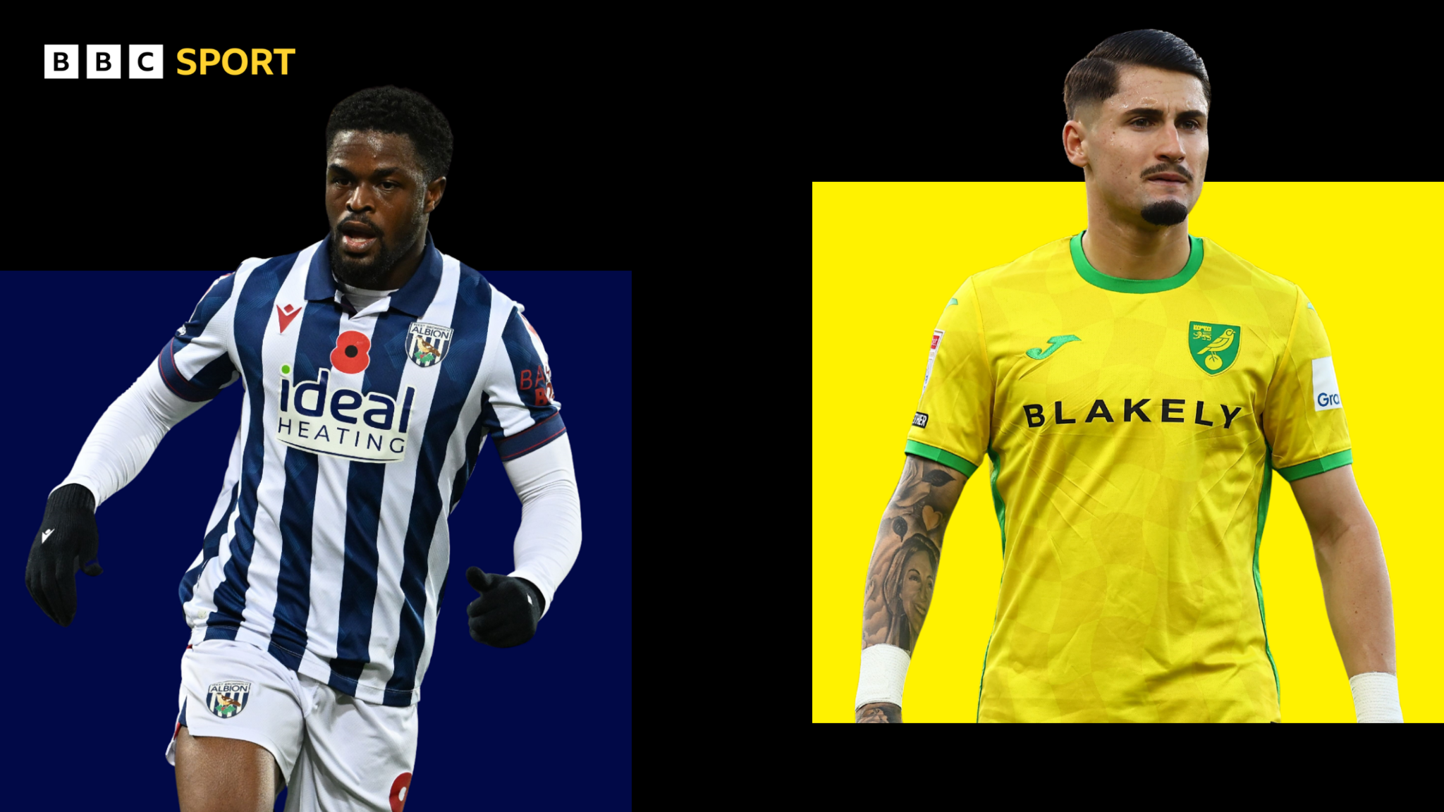 West Bromwich Albion's Josh Maja and Borja Sainz of Norwich City