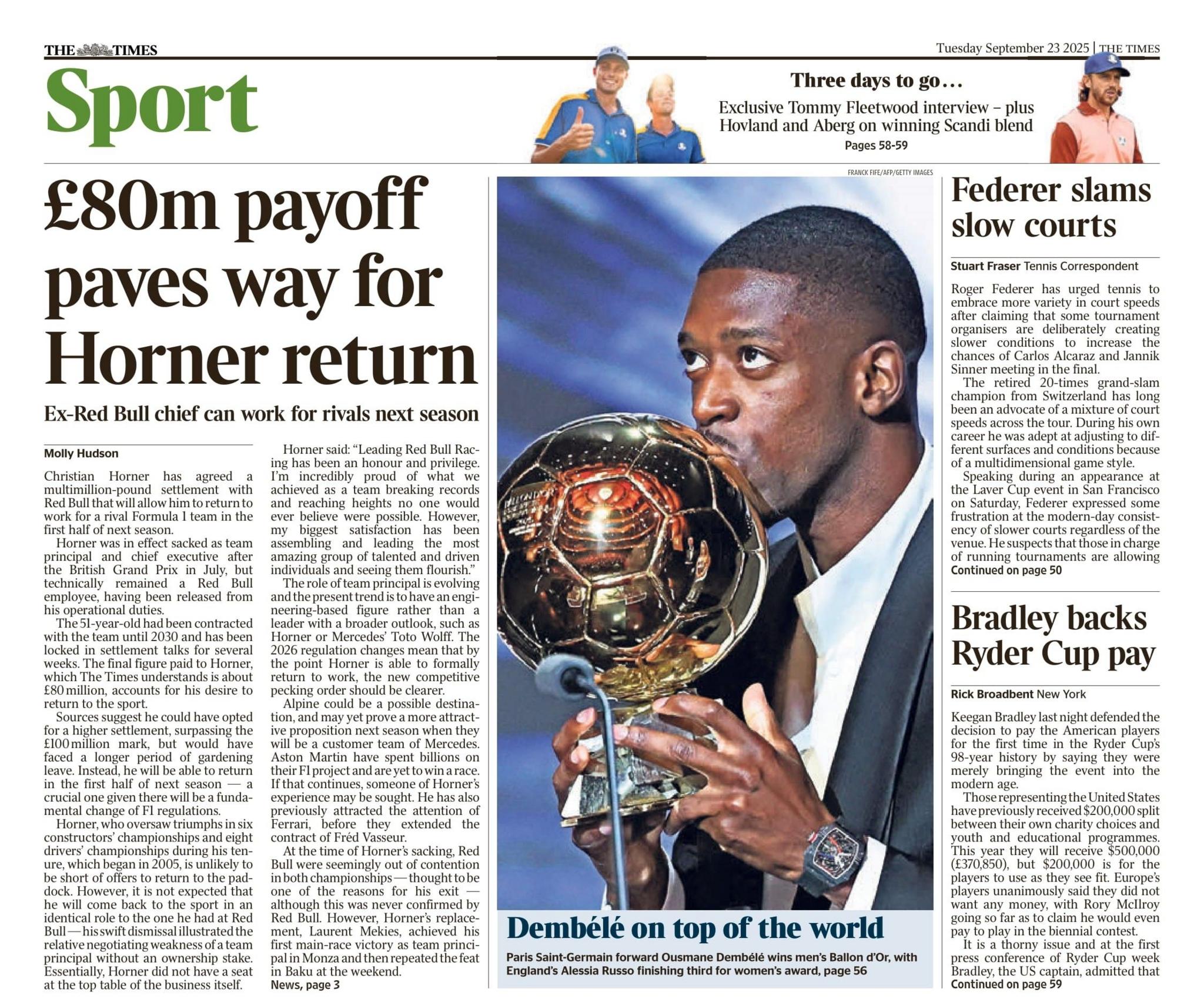 Back page of Tuesday's Times