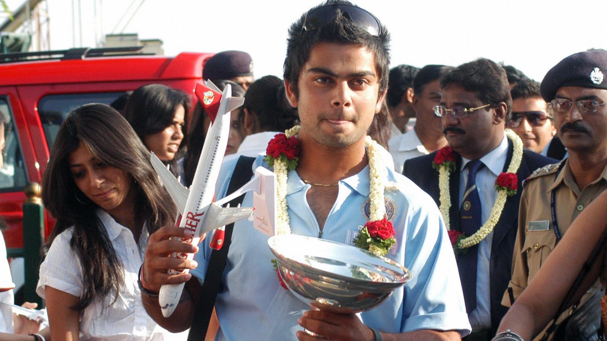 Virat Kohli arrives back in India after leading his side to the 2008 Under-19s World Cup title