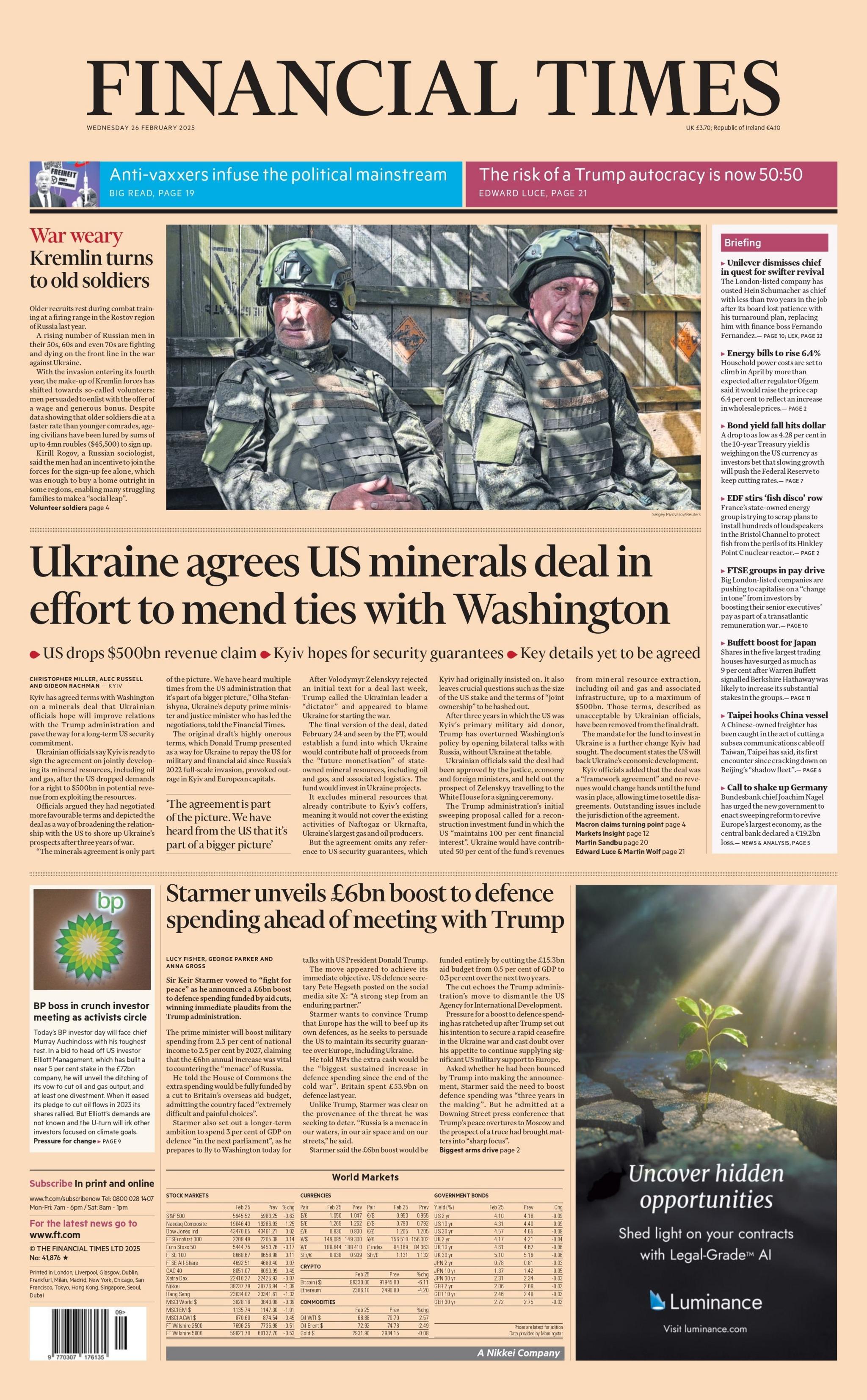 Front page of the Financial Times