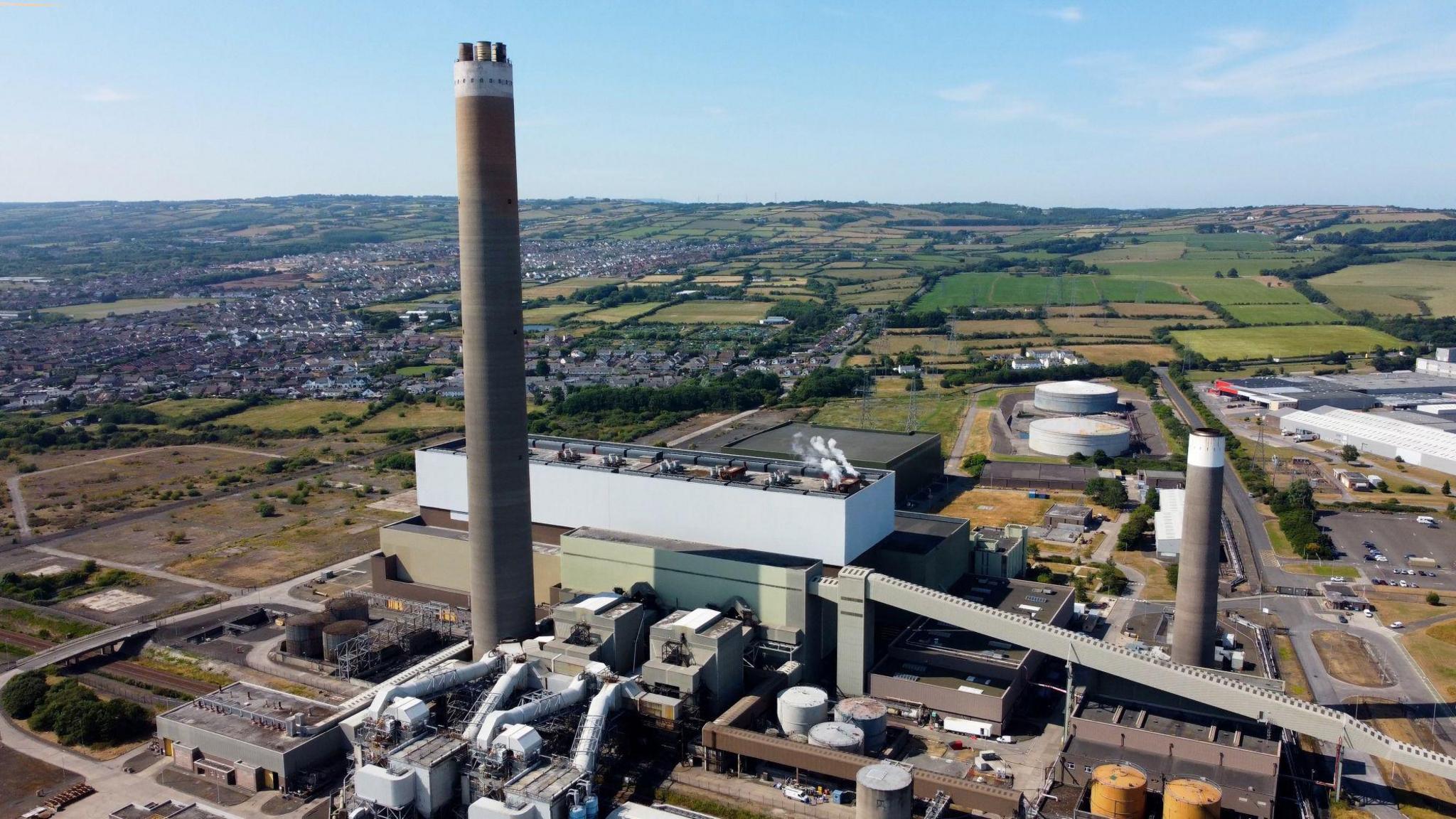 Aerial shot of Kilroot power station near Carrickfergus