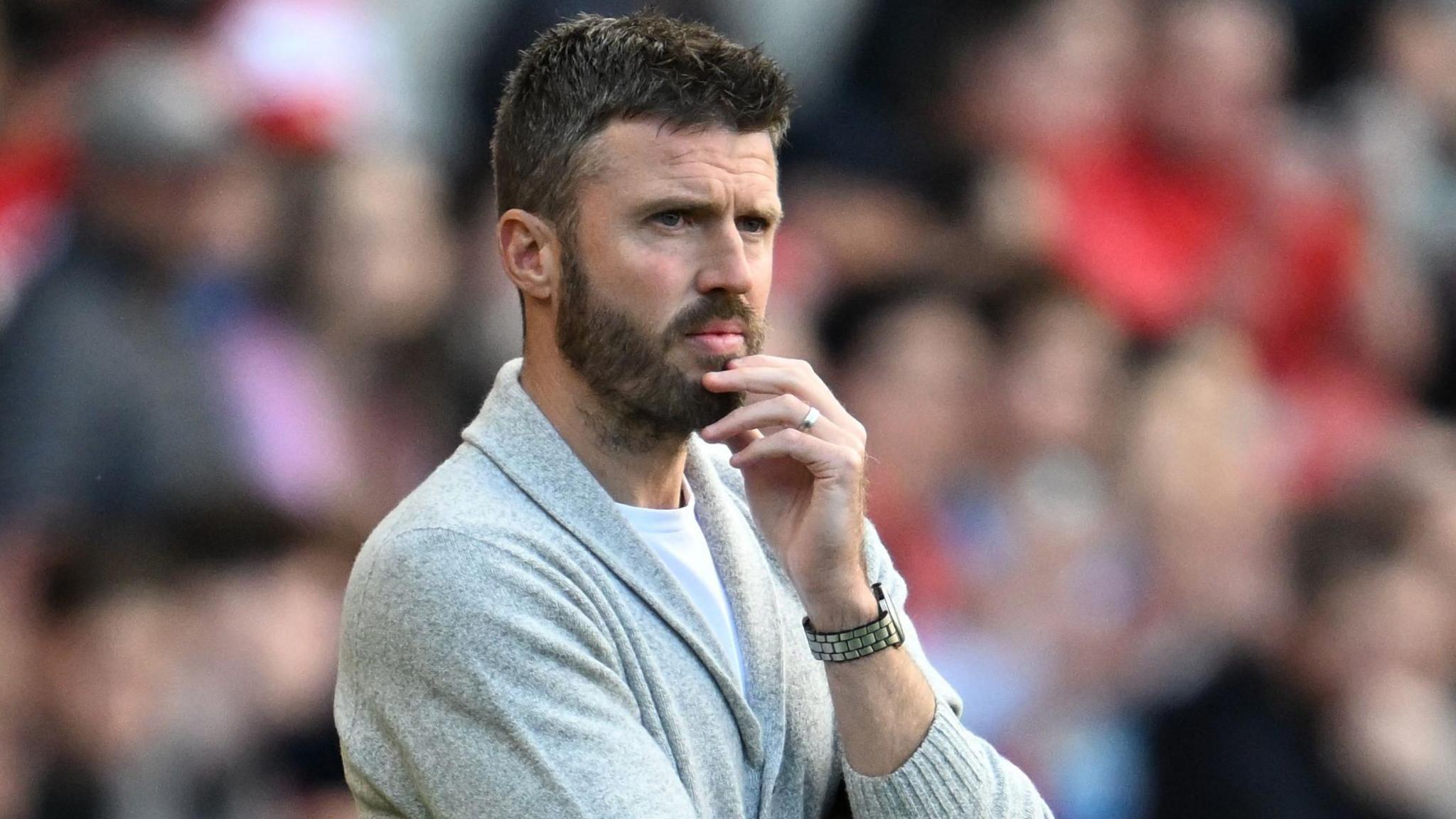 Middlesbrough head coach Michael Carrick stood on the touchline at Riverside Stadium 