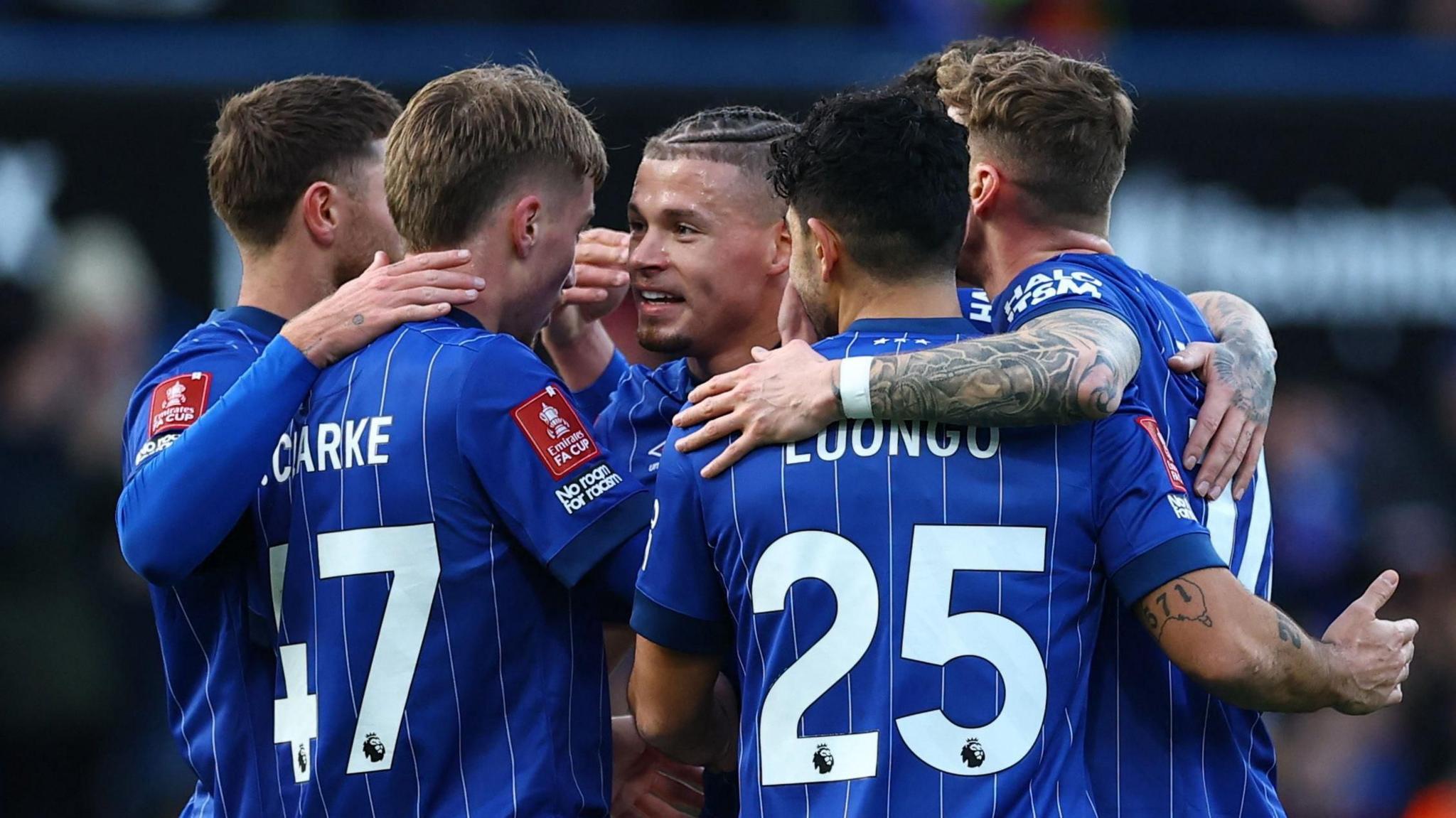 Kalvin Phillips celebrating with Ipswich team-mates after scoring