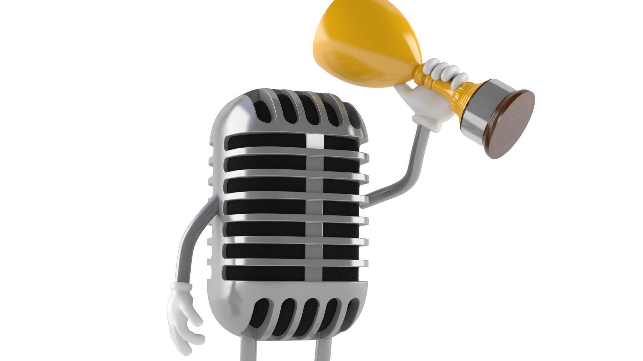 Microphone holding a trophy
