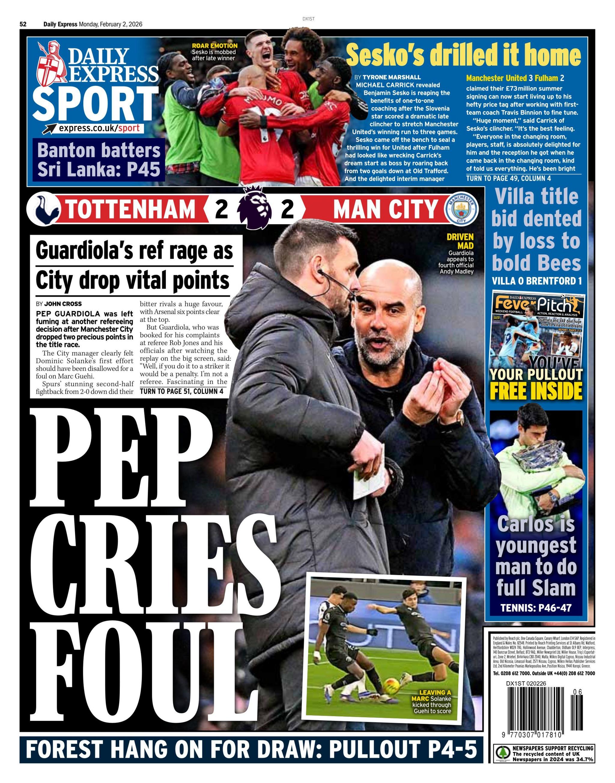 Monday's Express back page