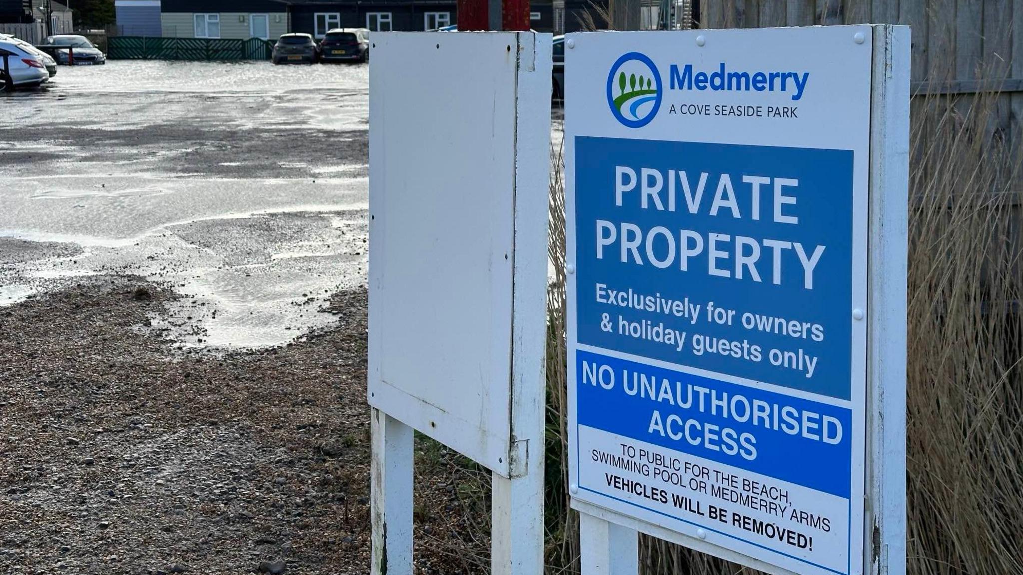 A sign at a flooded caravan park in West Sussex