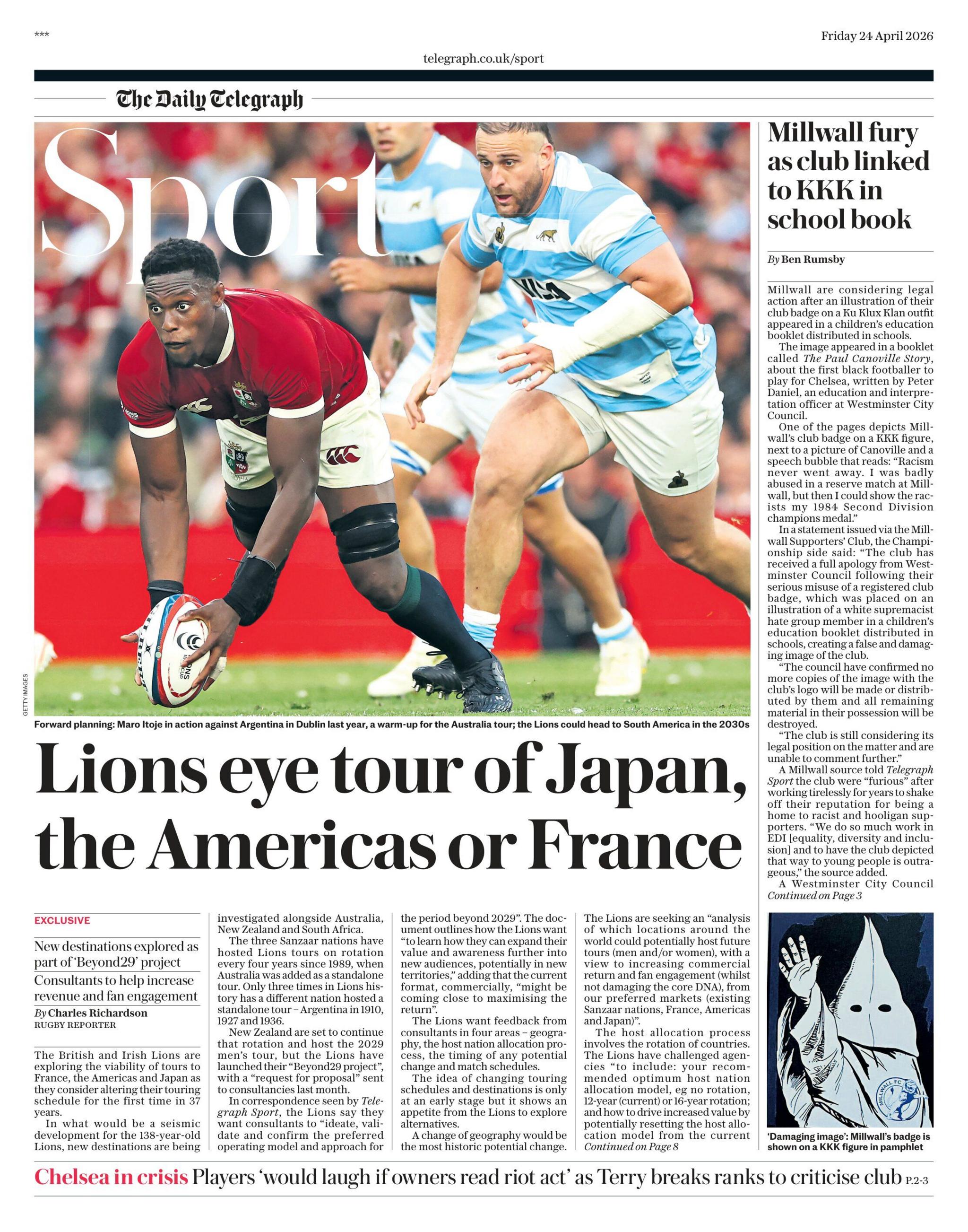 Daily Telegraph back page - 24 April