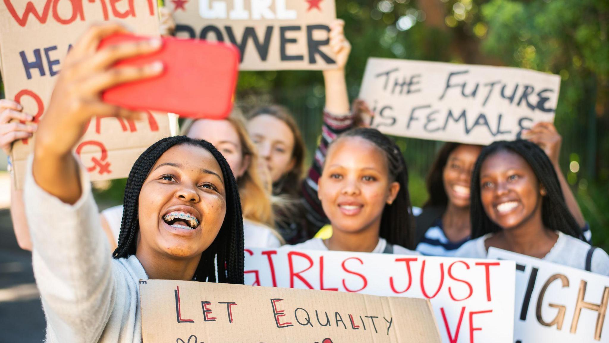 Women at a rally 