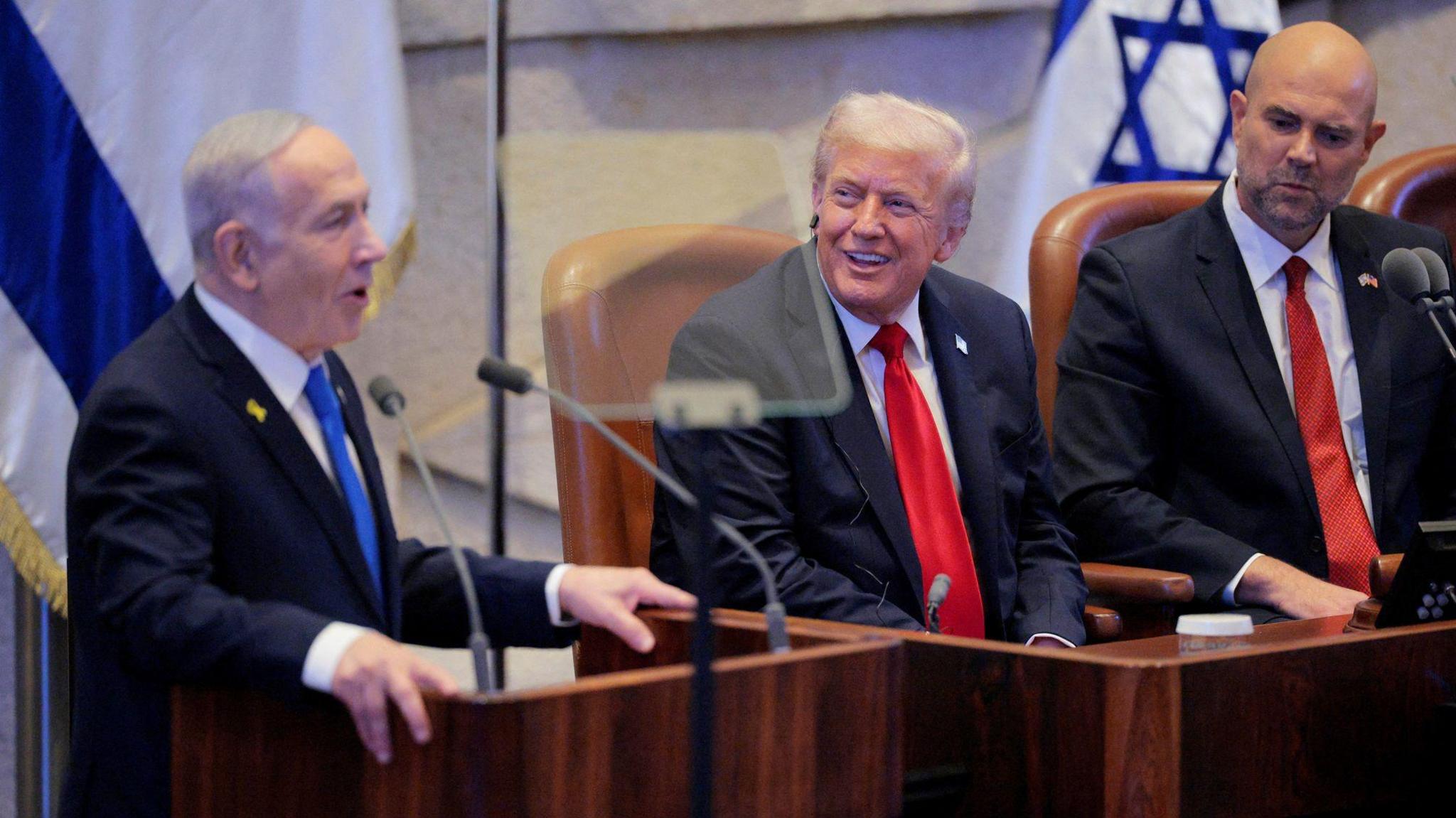 Israeli Prime Minster Netanyahu and US President Donald Trump in Israel's Parliament