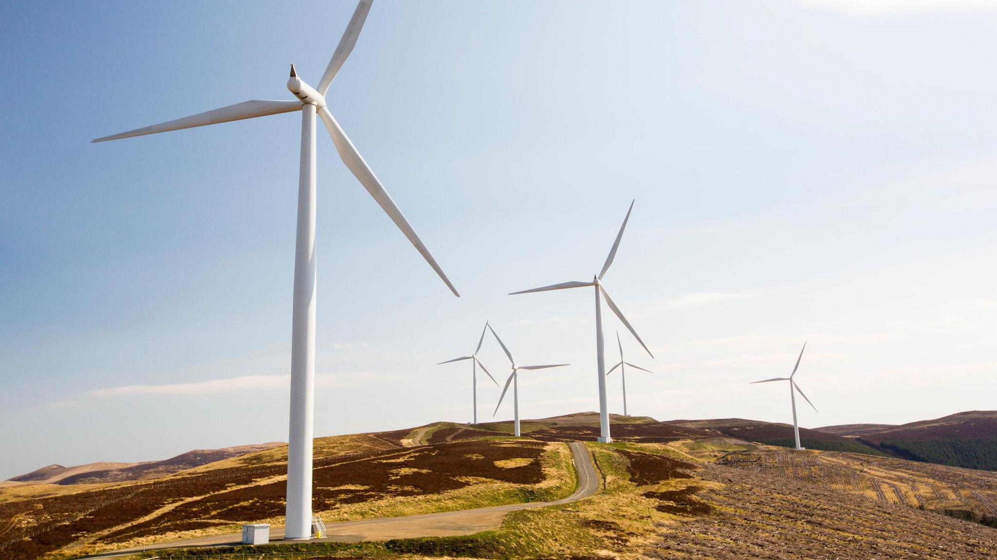 wind turbines on a hillside