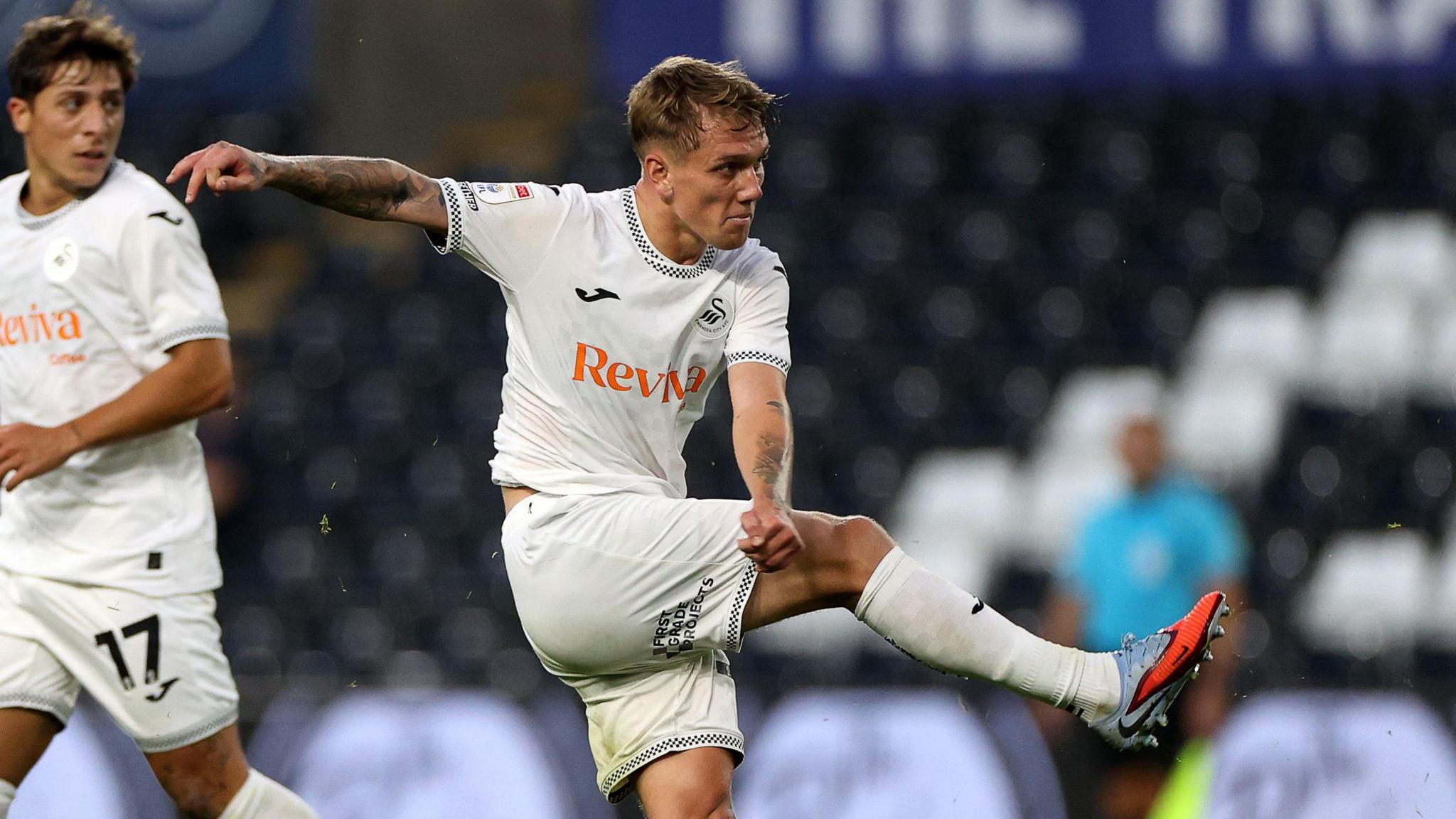 Ethan Galbraith volleys home against Crawley