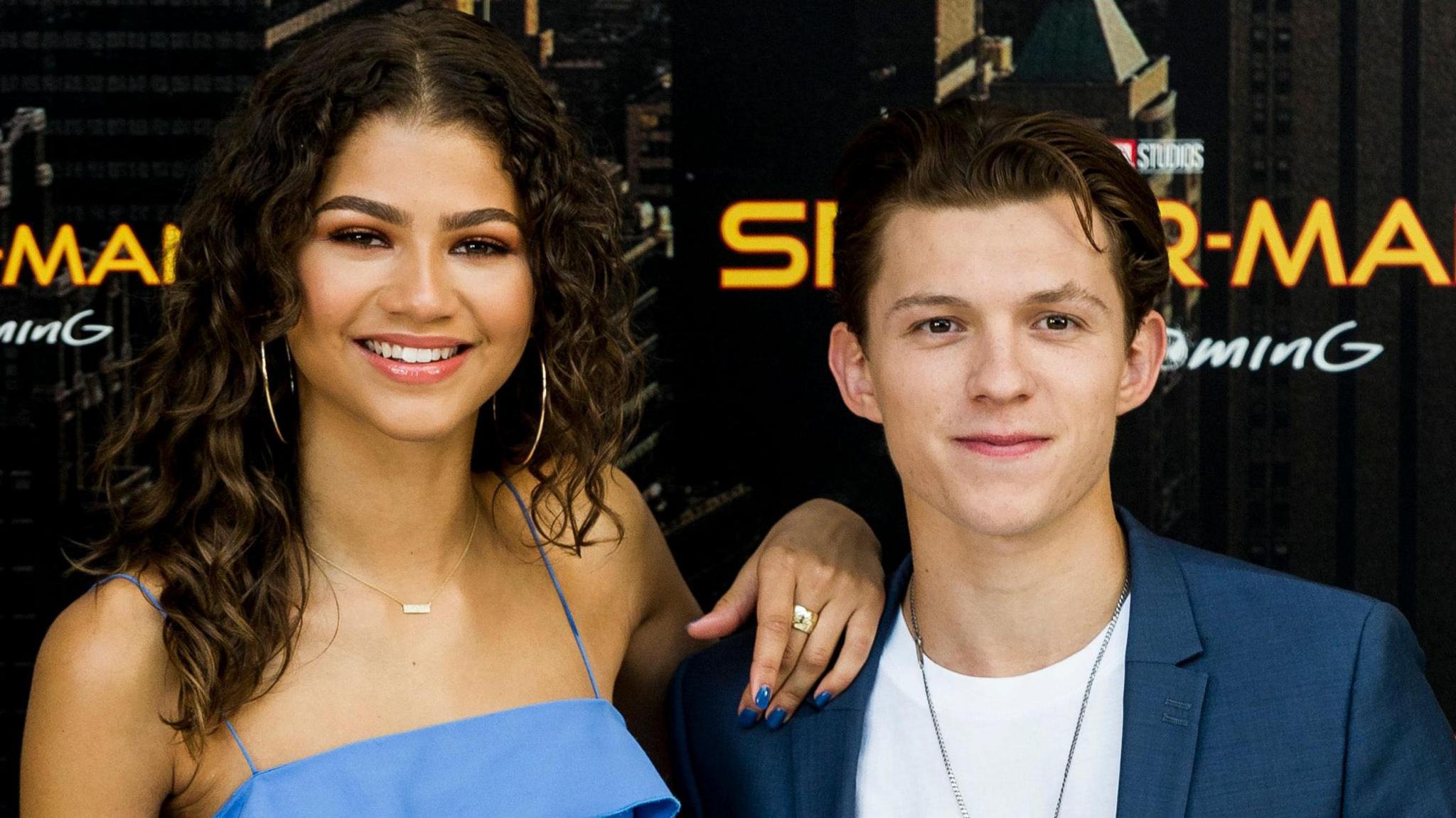 Tom Holland (R) and Zendaya attend 'Spider-Man: Homecoming' photocall at Villa Magna Hotel on June 14, 2017 in Madrid, Spain