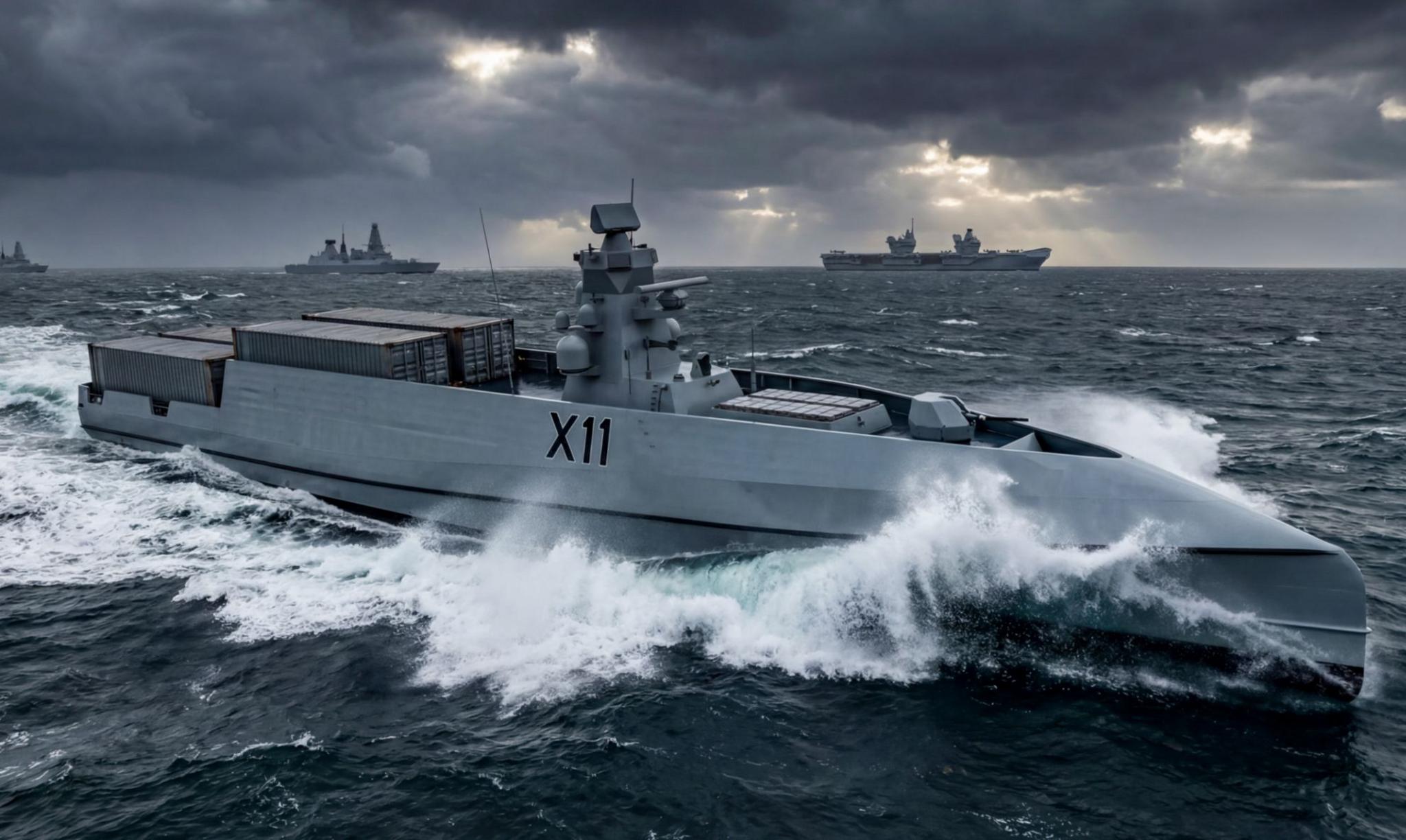 a concept image of an uncrewed ship on a dark, stormy sea