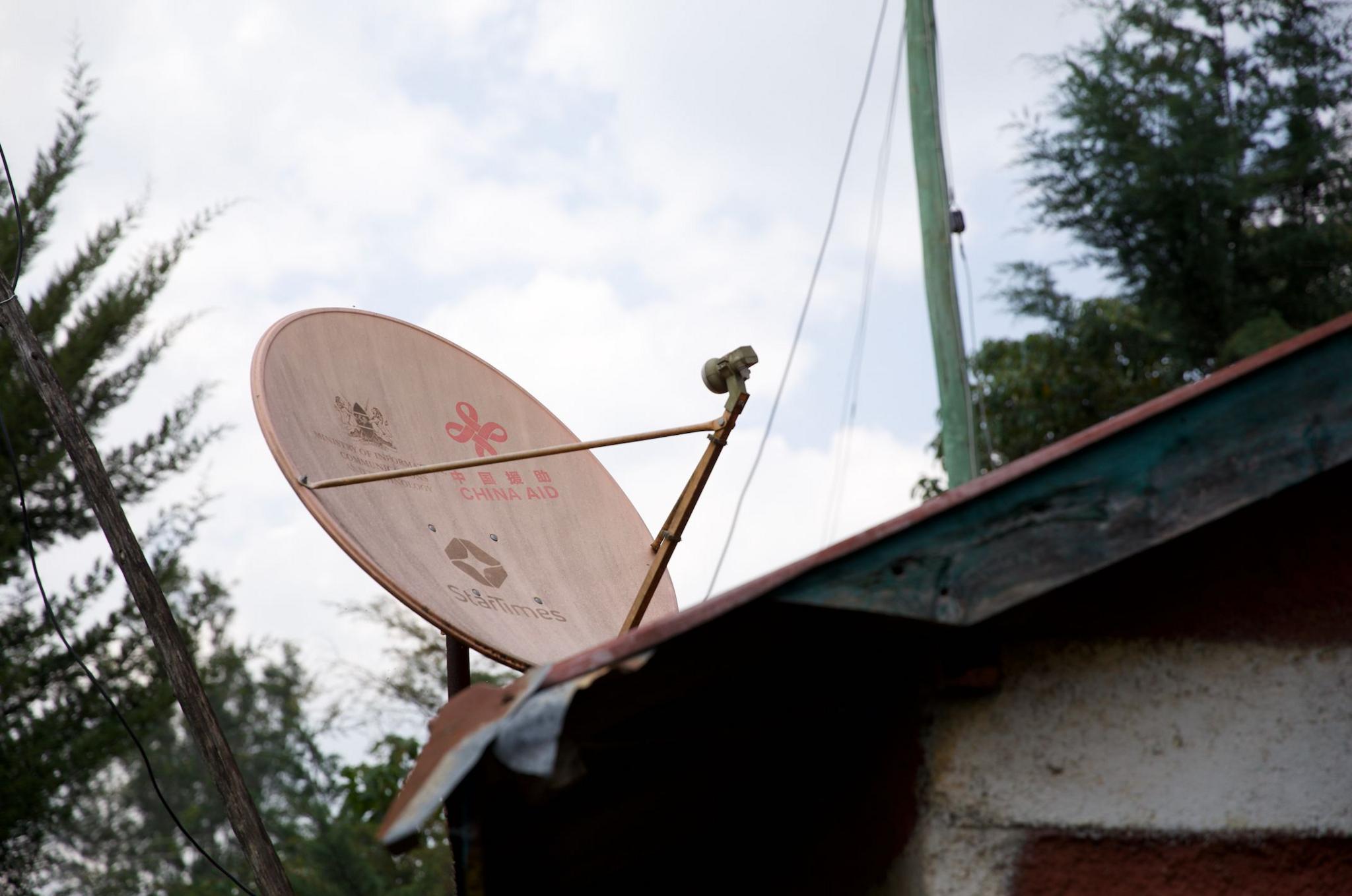 A StarTimes satellite dish atop a village house in Kenya