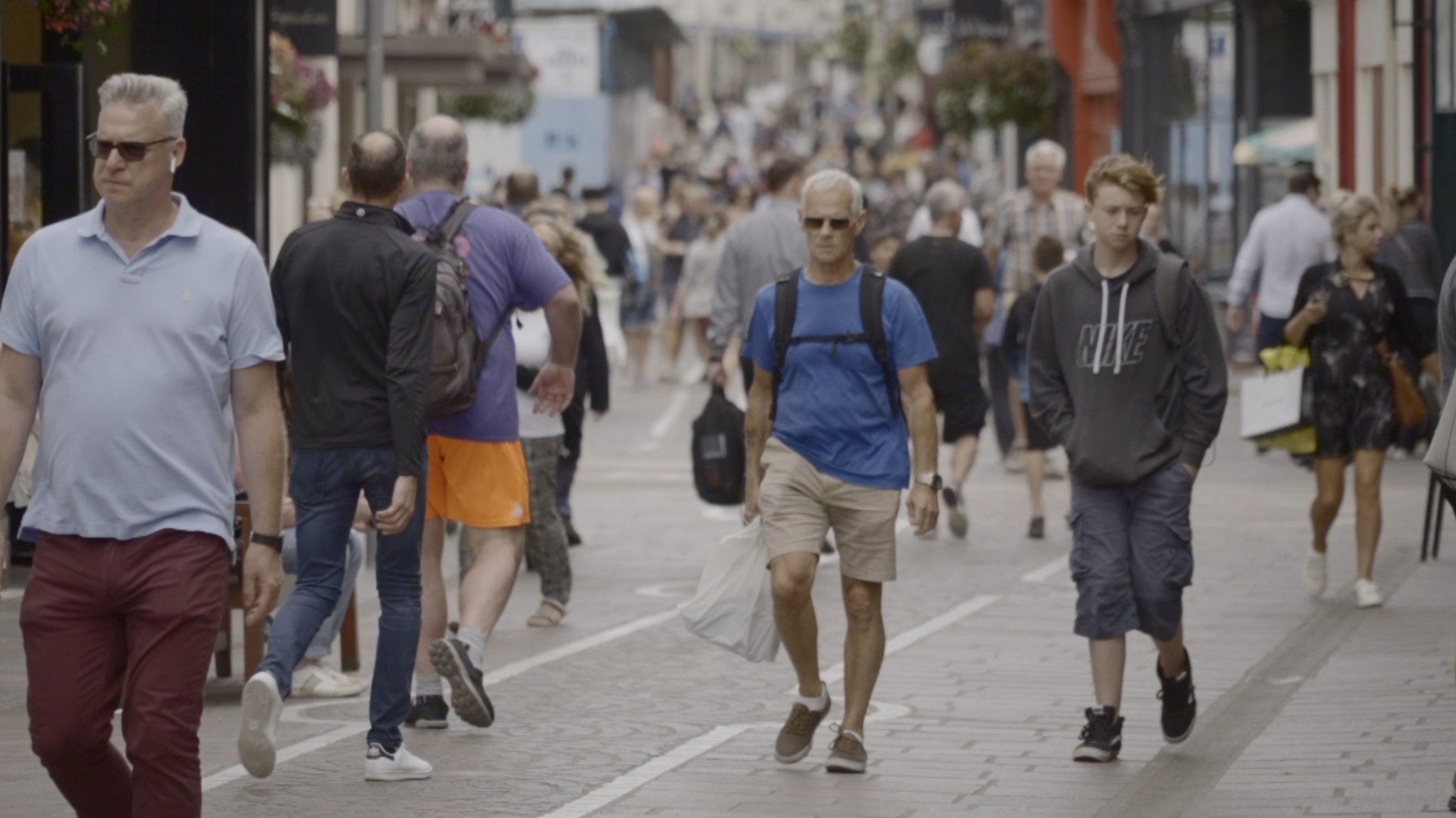 People walking in St Helier, Jersey