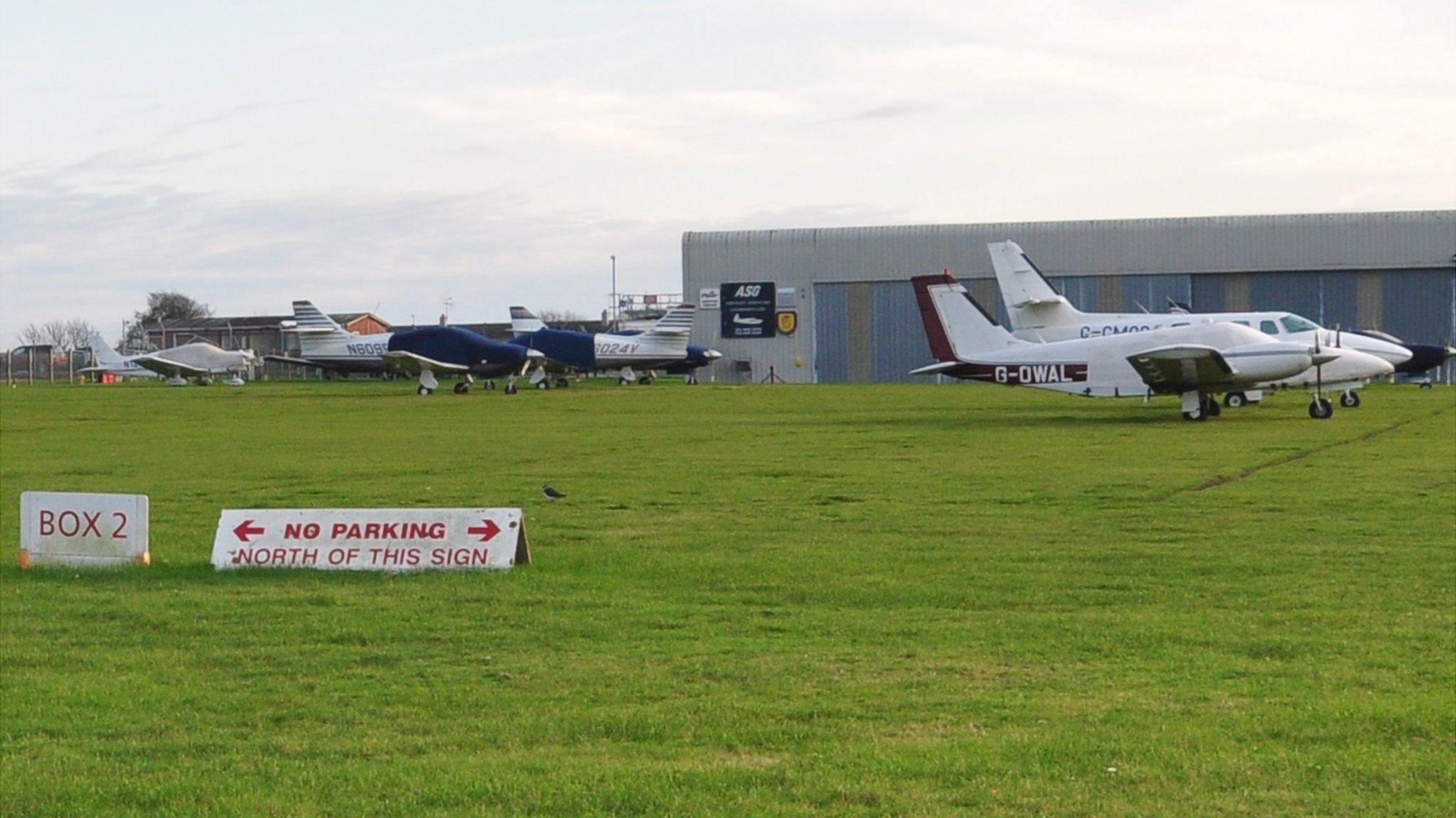 Private planes parked at Guernsey Airport