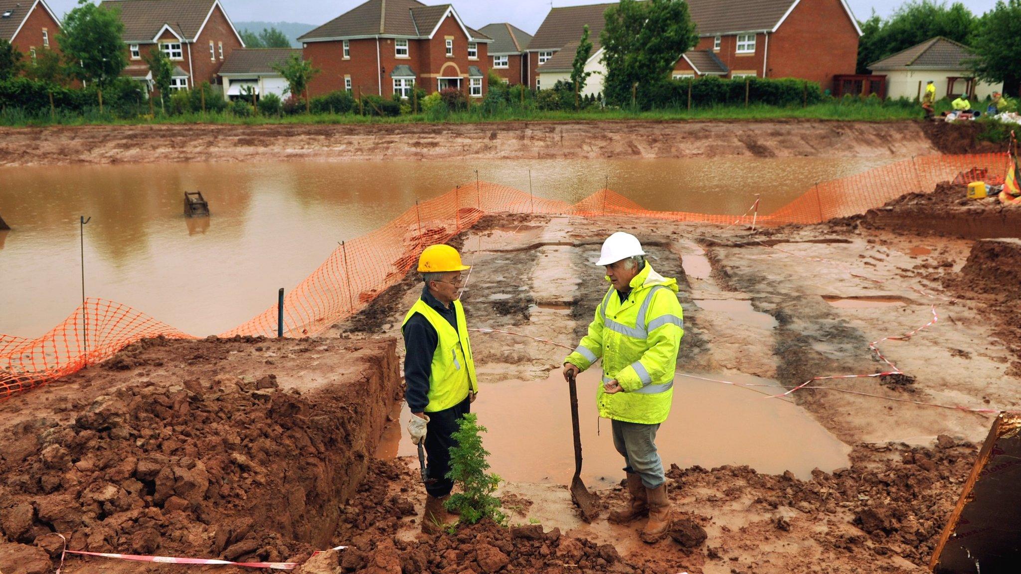 Archaeologists Paul Davies (left) and Steve Clarke at the site in Monmouth