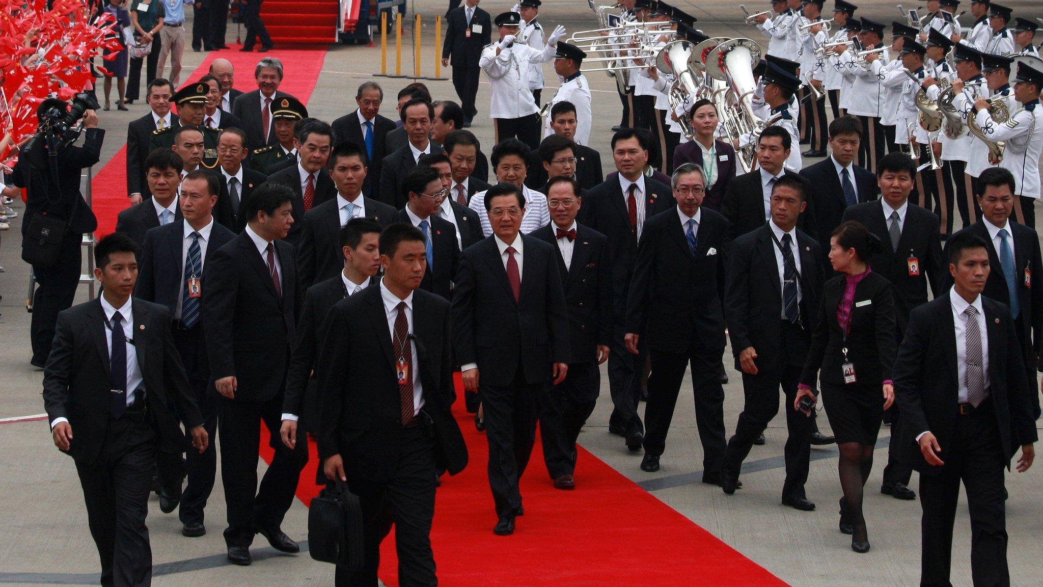 Chinese President Hu Jintao arriving in Hong Kong