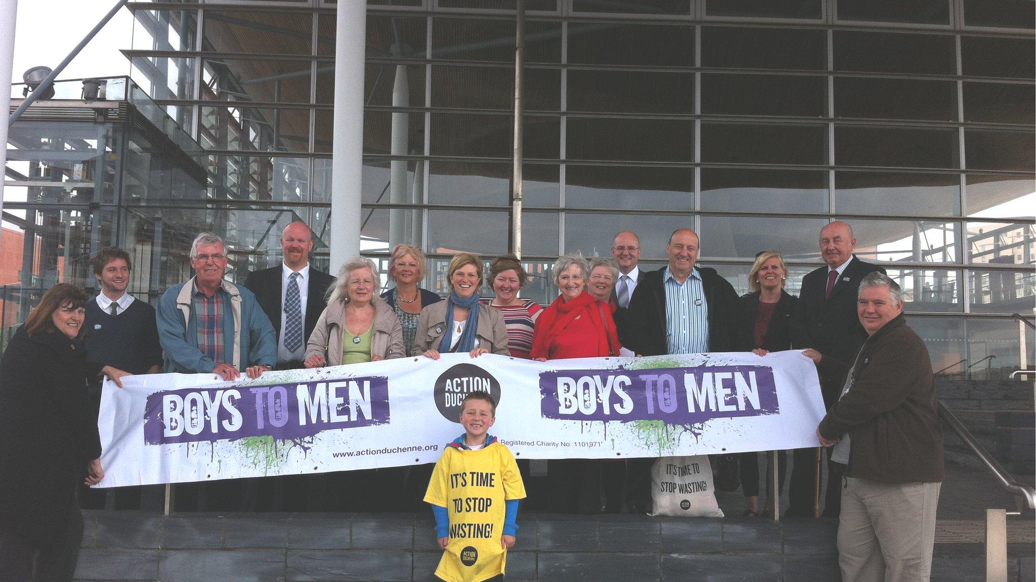 Action Duchenne campaigners outside the Welsh assembly building