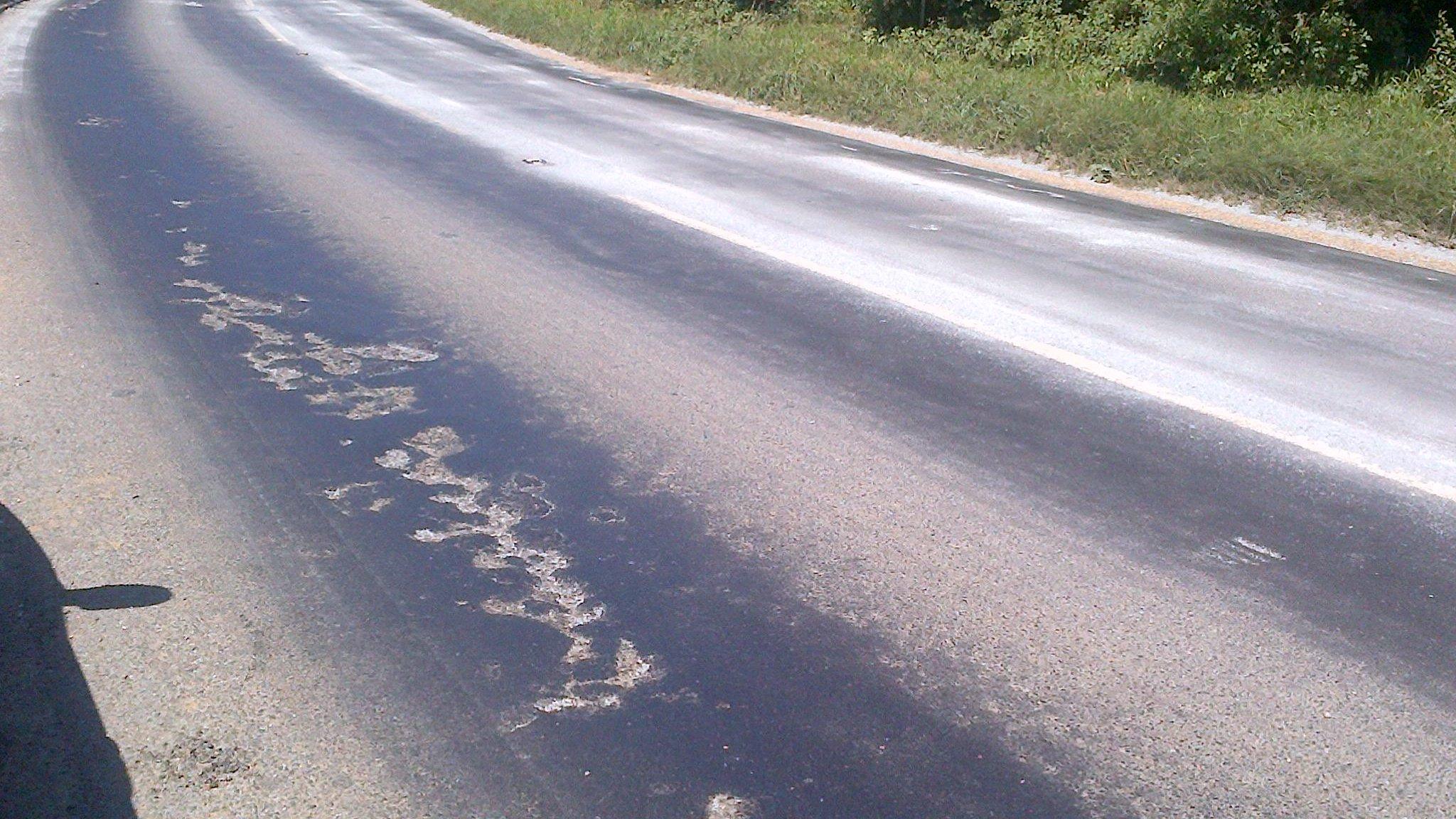 Melted road surface on the Isle of Wight