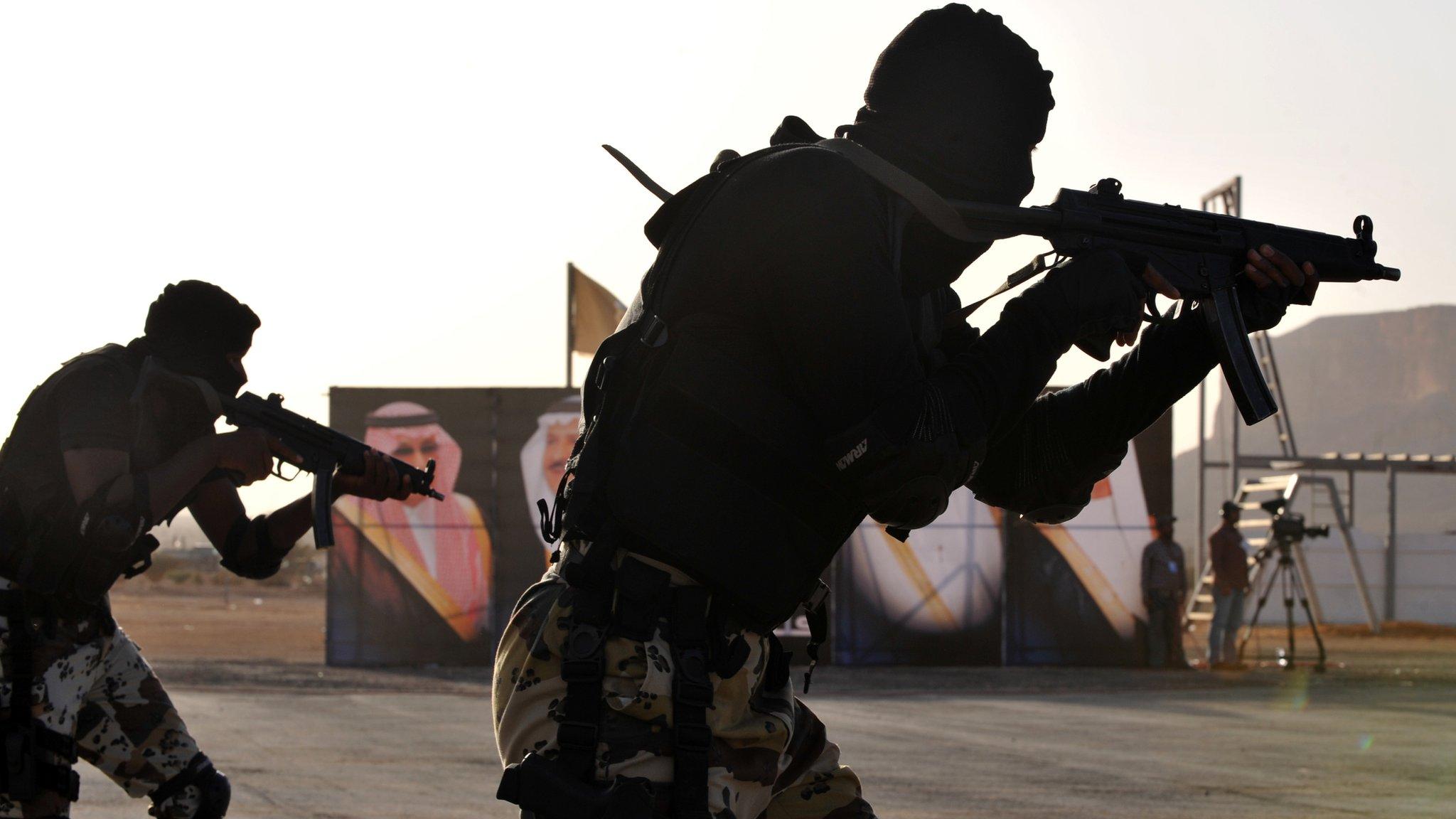 Saudi special forces members of an anti-terror unit display their skills on March 22, 2011