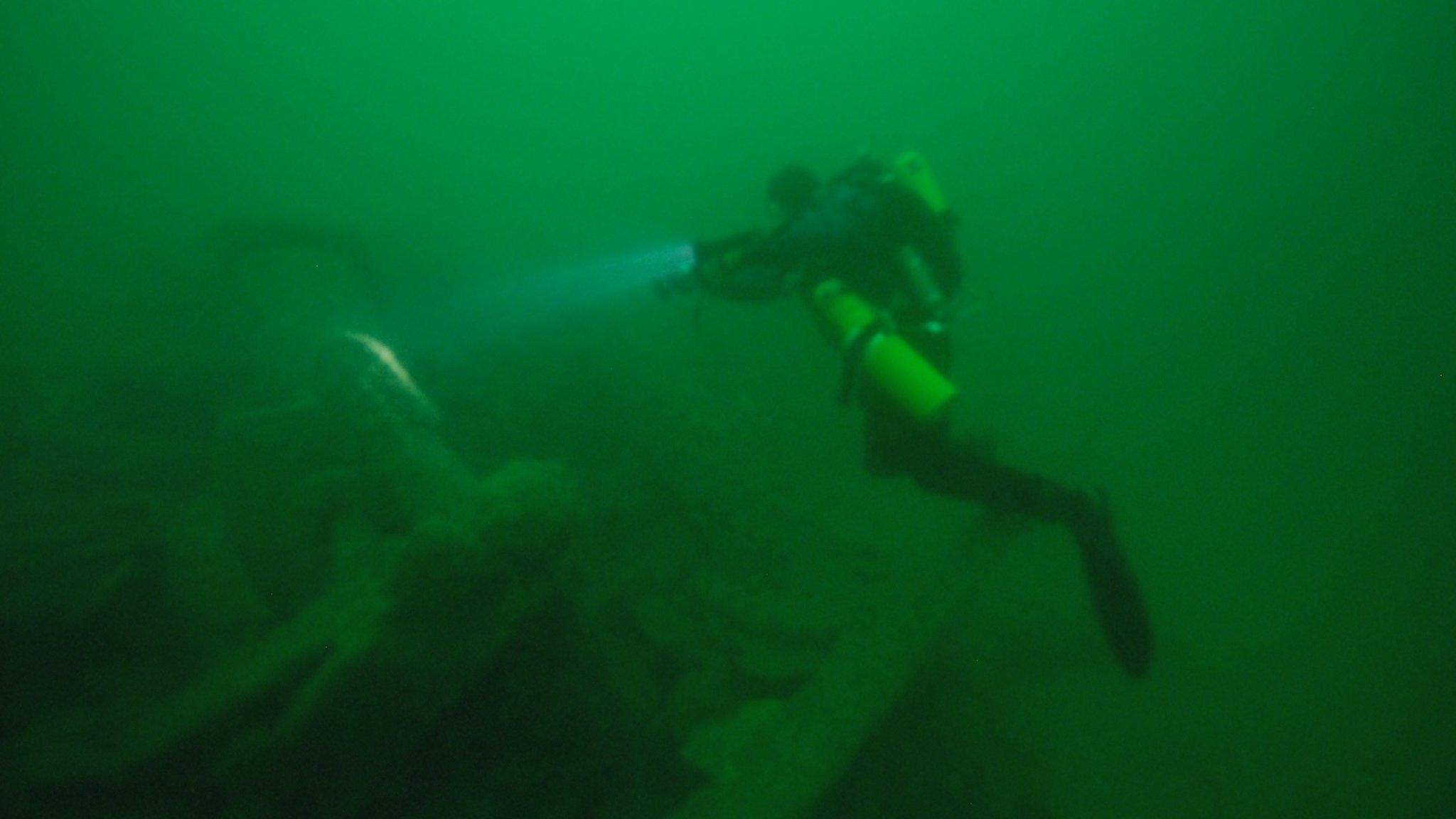 A diver investigates the wreck of the SS Londonier