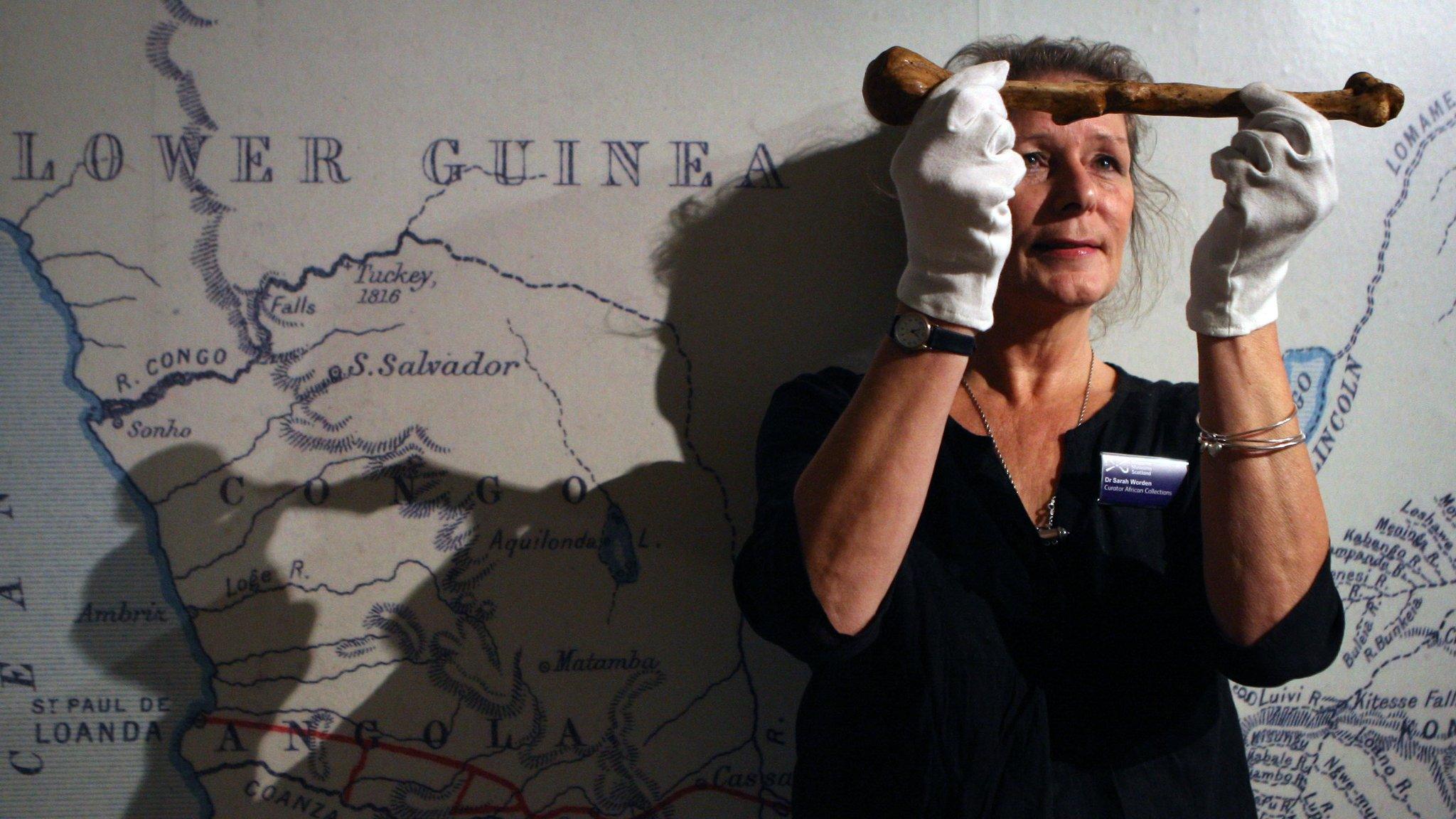 Sarah Worden with a bone belonging to explorer Dr Livingstone