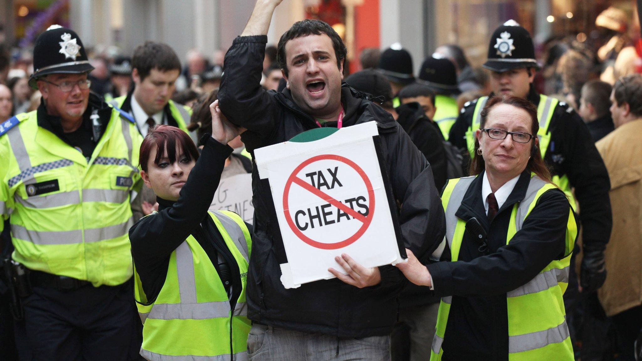 Tax protester with police