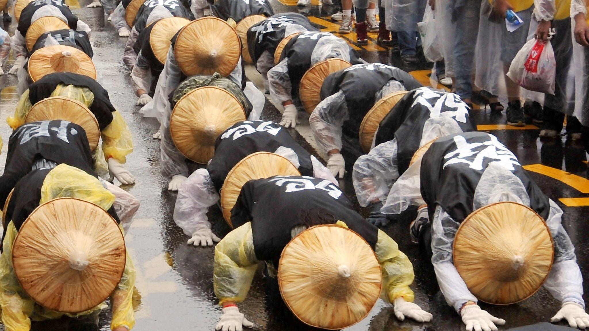 Workers taking part in a protest in Taiwan