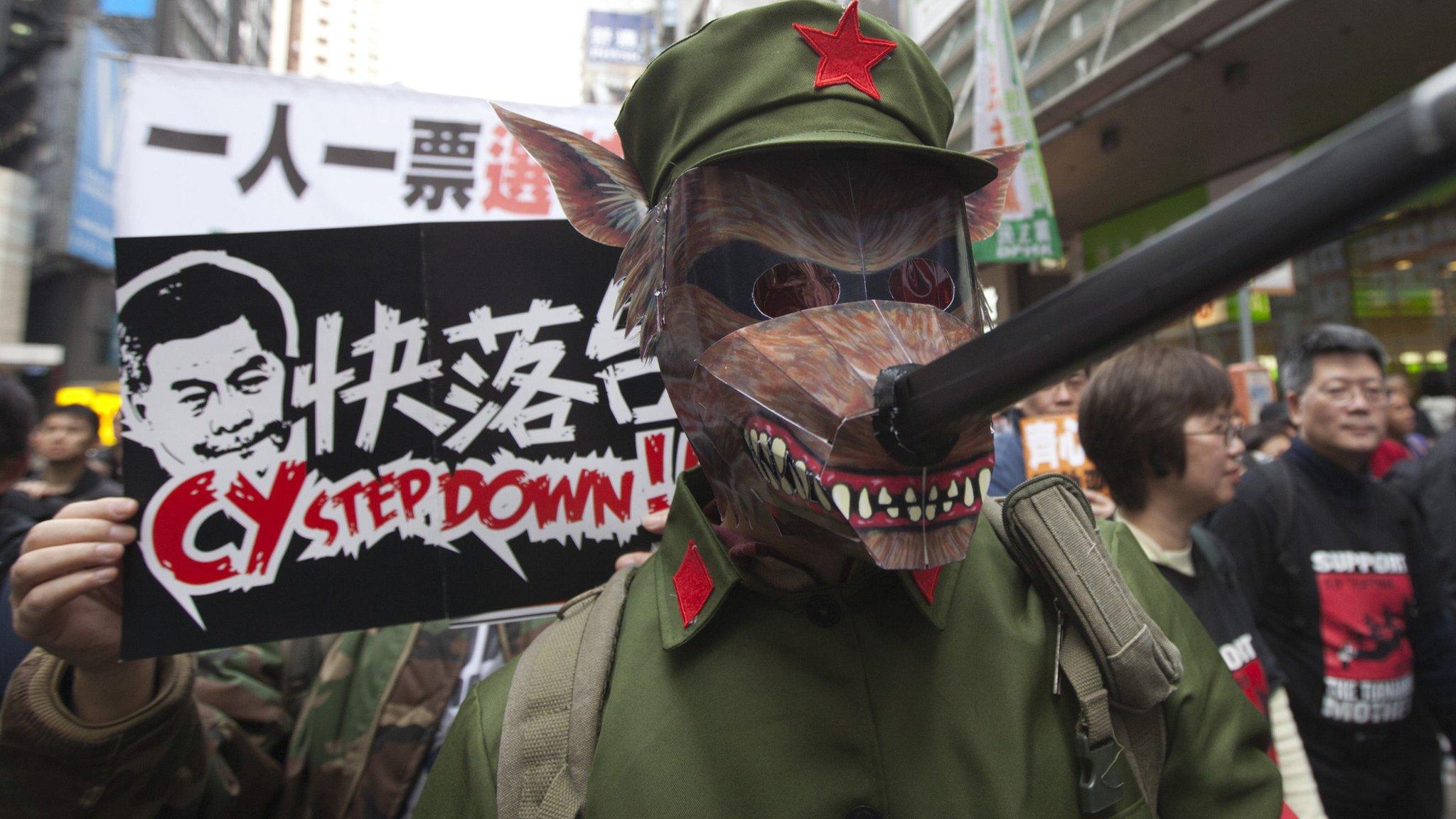 Protester in Hong Kong march on 1/1/13