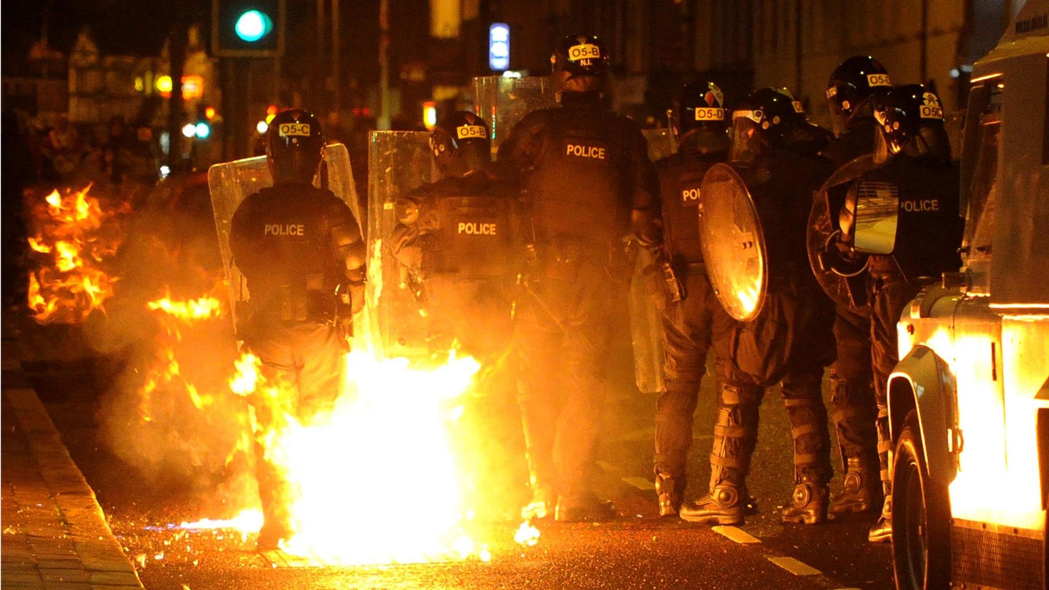 Police under petrol bomb attack at Castlereagh Street in East Belfast