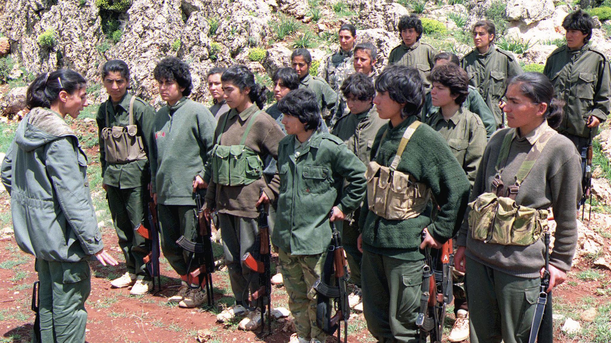 PKK women fighters at a training camp in Lebanon, 1992