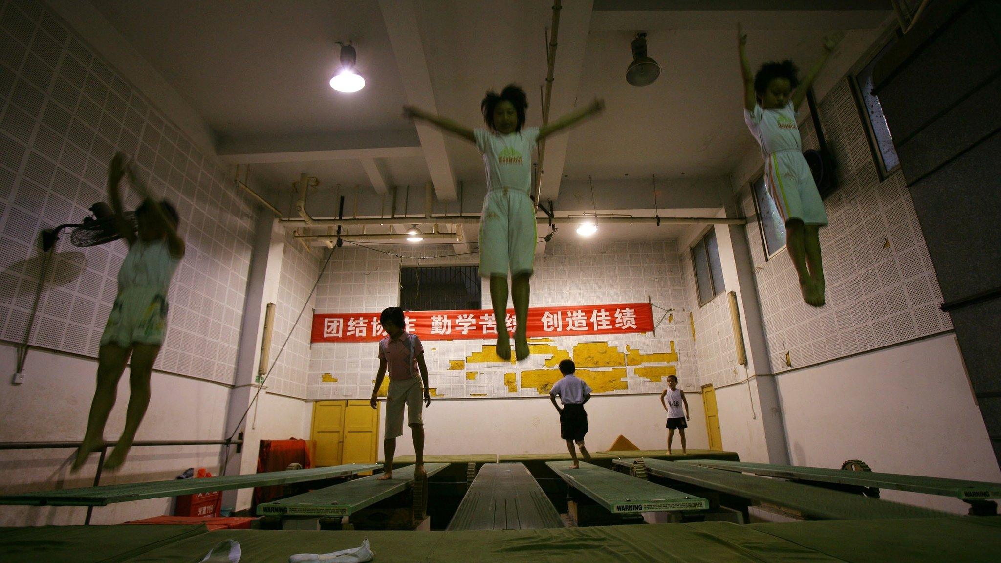 Chinese athletes doing bouncing training