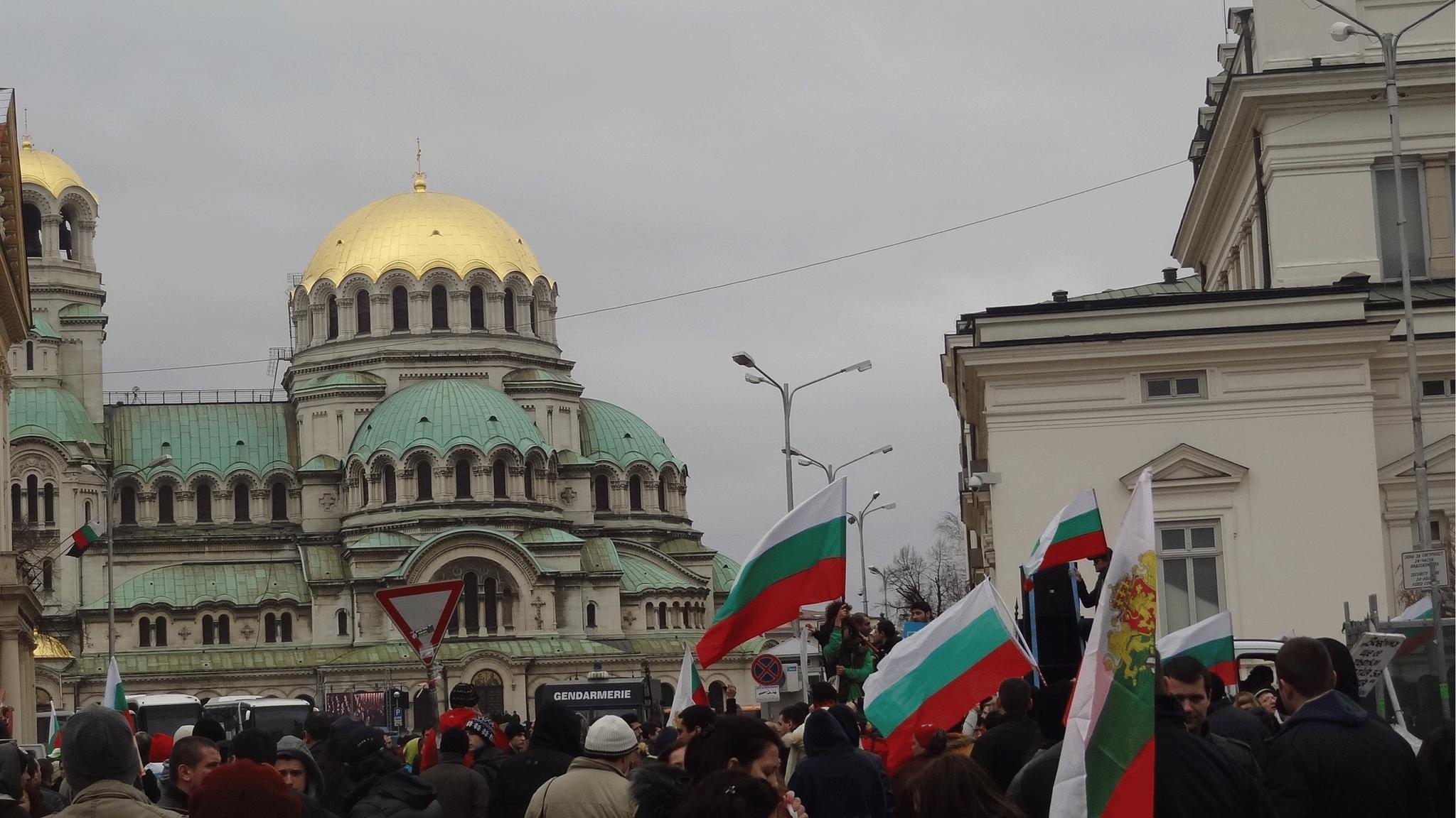 Protesters in Sofia, 24 February