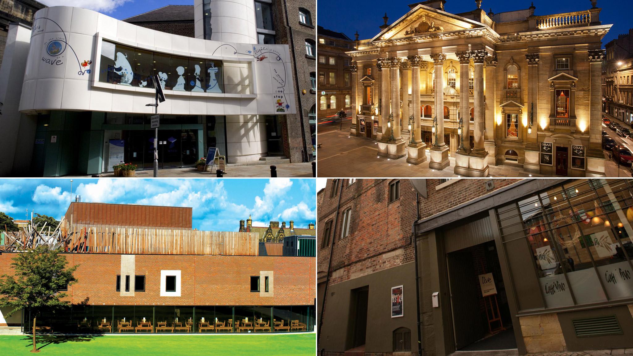 Clockwise from top left: Seven Stories, Theatre Royal, Live Theatre and Northern Stage