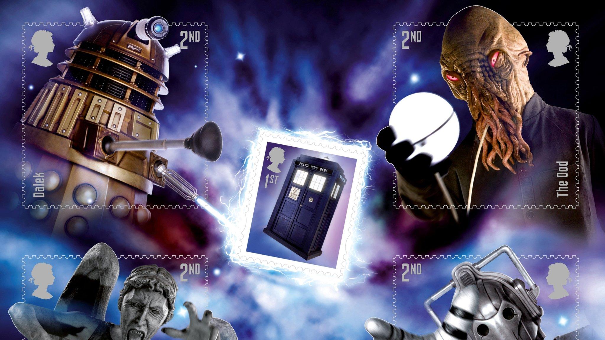 Doctor Who stamps with Dalek, Stone Angel and other baddies