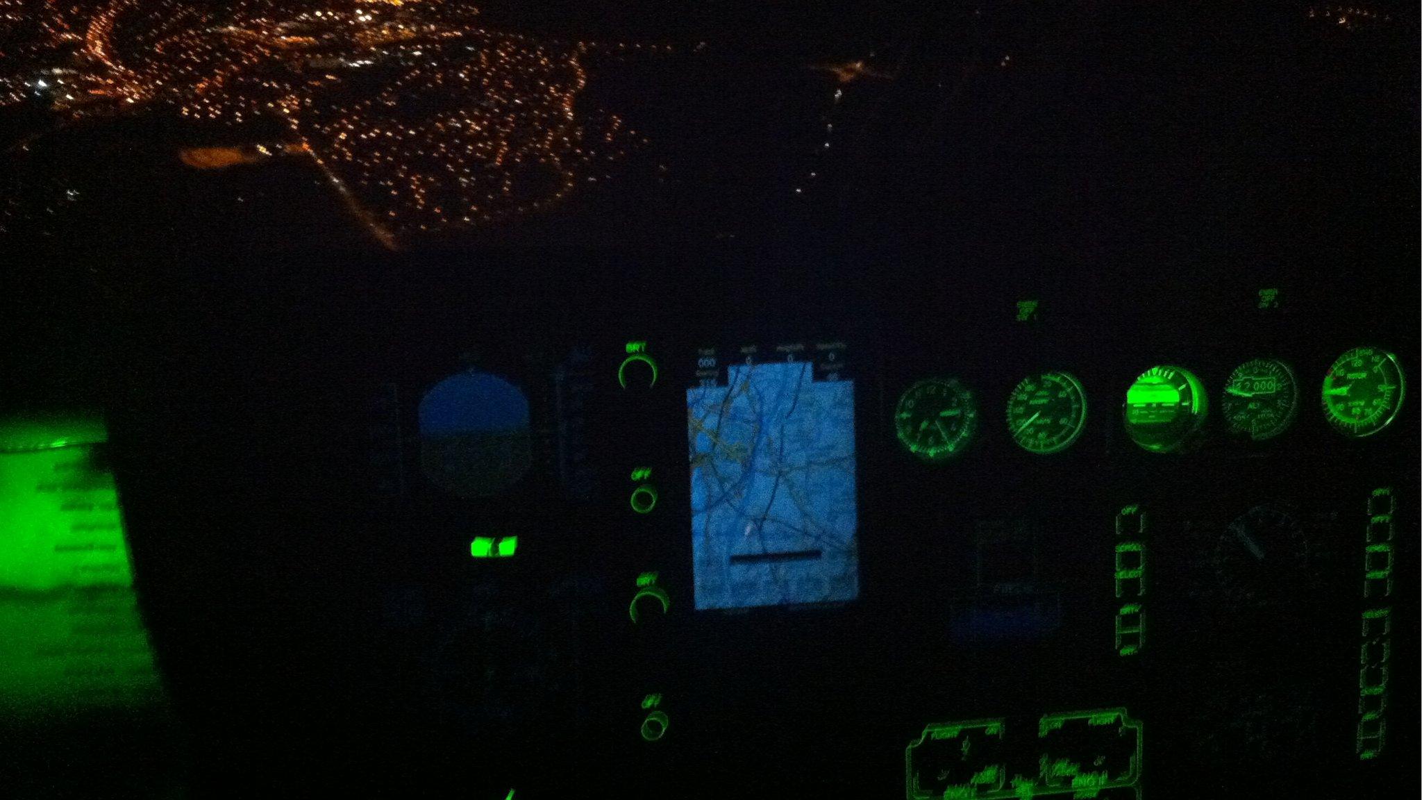 Interior of air ambulance during night flight