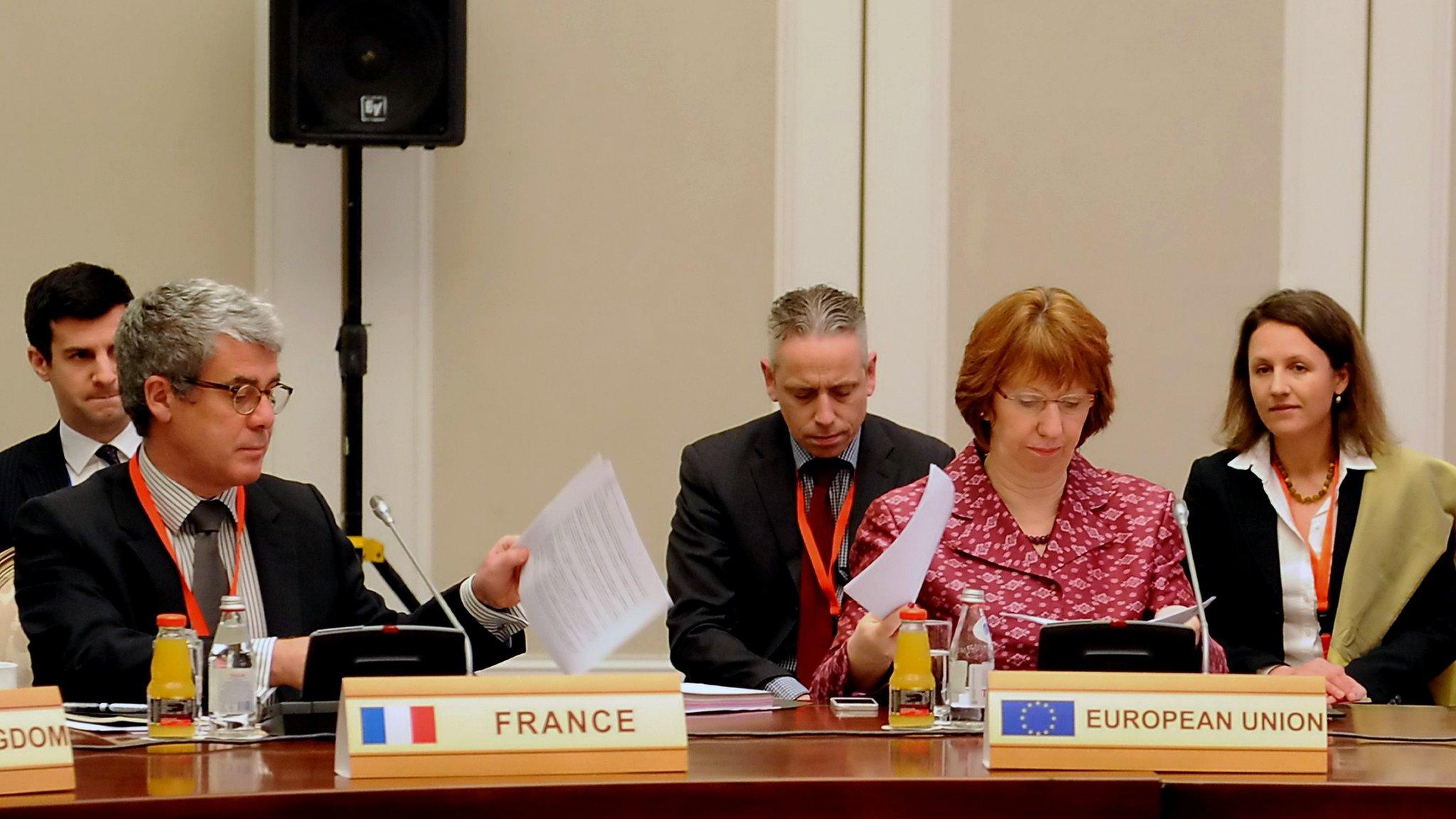 EU foreign policy chief Catherine Ashton (second from right) at Iran nuclear talks in Almaty, Kazakhstan, on 5 April 2013